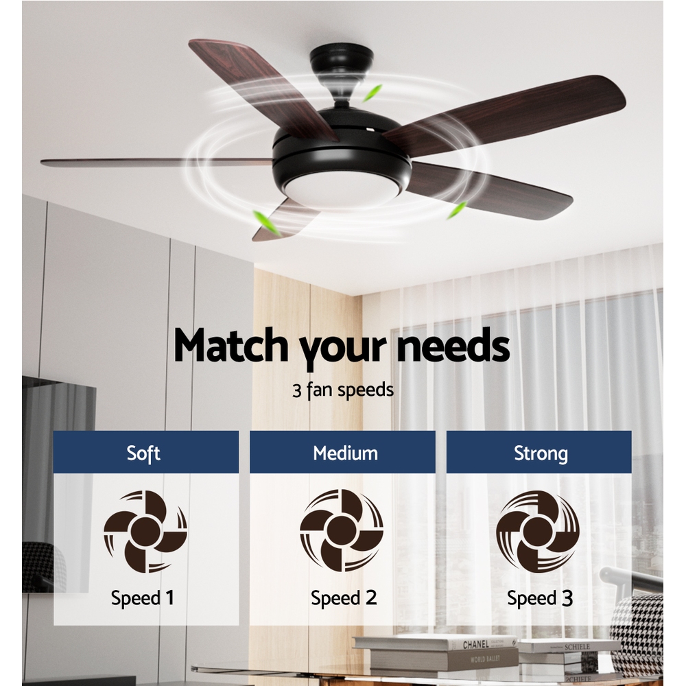 Devanti 52'' Ceiling Fan AC Motor 5 Blades w/Light - Dark Wood - Image 4