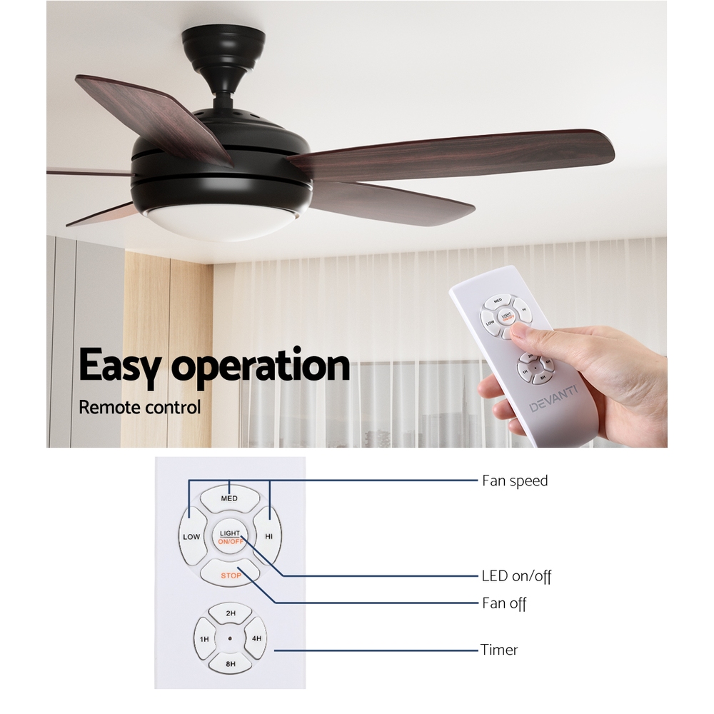 Devanti 52'' Ceiling Fan AC Motor 5 Blades w/Light - Dark Wood - Image 6