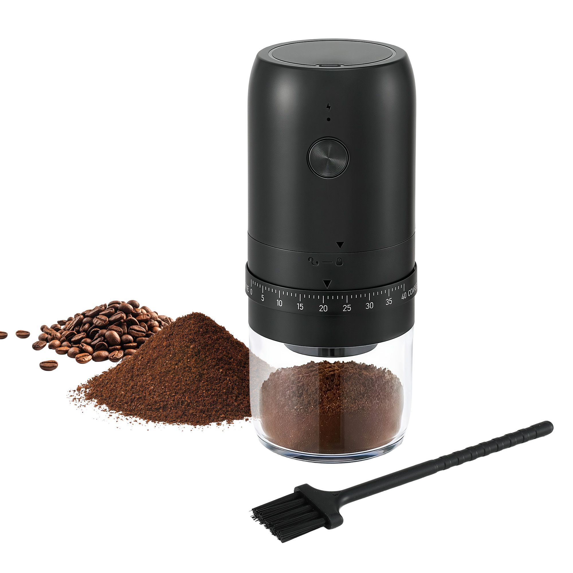 Devanti Electric Coffee Grinder USB-C Rechargeable Portable Coffee Bean Grinder with 40 Precise Grind Settings | Automatic Spice Nut Pepper Grinder Mill with Cleaning Brush & Ground Coffee Container for Home Office Camping Travel, Black - Image 1