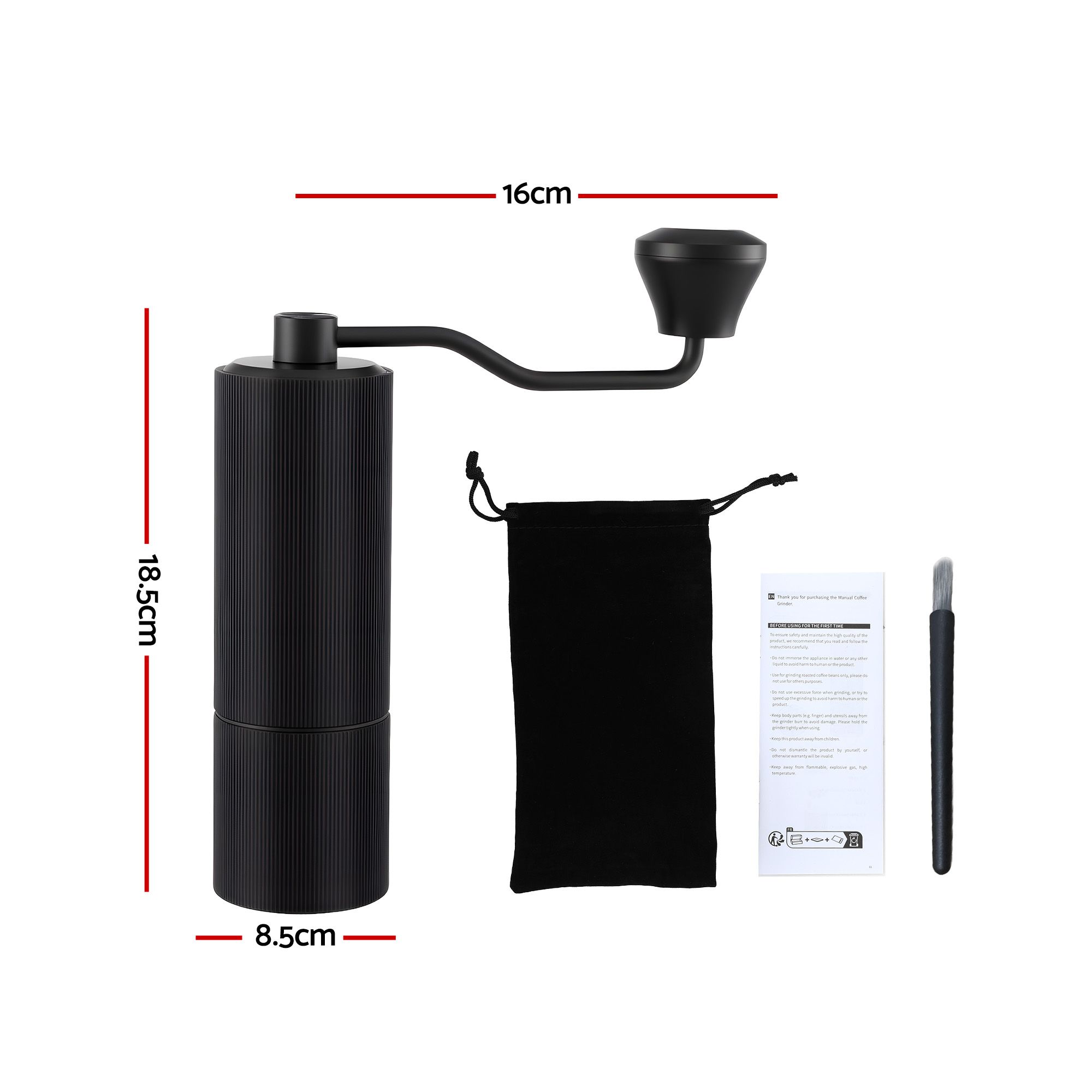Devanti Manual Coffee Grinder with 24 Adjustable Settings | Hand Coffee Bean Burr Mill for Espresso French Press | Portable Stainless Steel Quiet Grinder with Storage Bag for Travel Camping, Black - Image 2