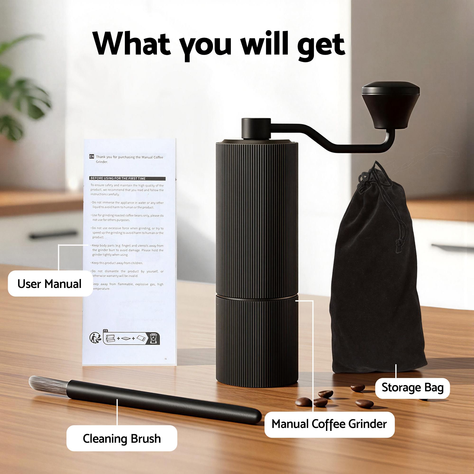Devanti Manual Coffee Grinder with 24 Adjustable Settings | Hand Coffee Bean Burr Mill for Espresso French Press | Portable Stainless Steel Quiet Grinder with Storage Bag for Travel Camping, Black - Image 6
