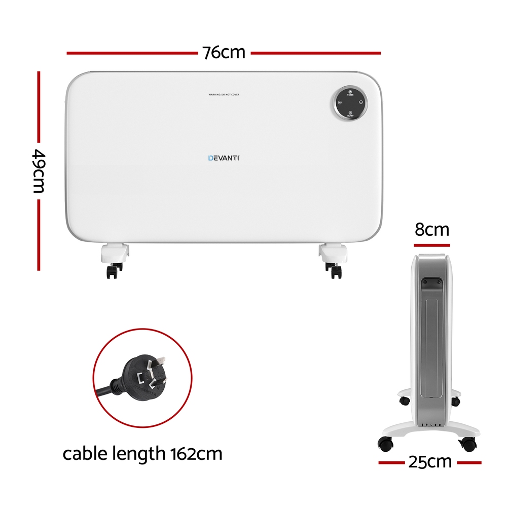 Devanti Electric Convection Heater Panel White 2000W - Image 2