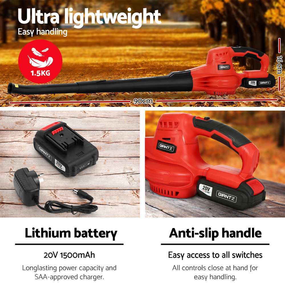 Giantz 20V Cordless Leaf Blower Garden Lithium Battery Electric Nozzles 2-Speed - Image 5