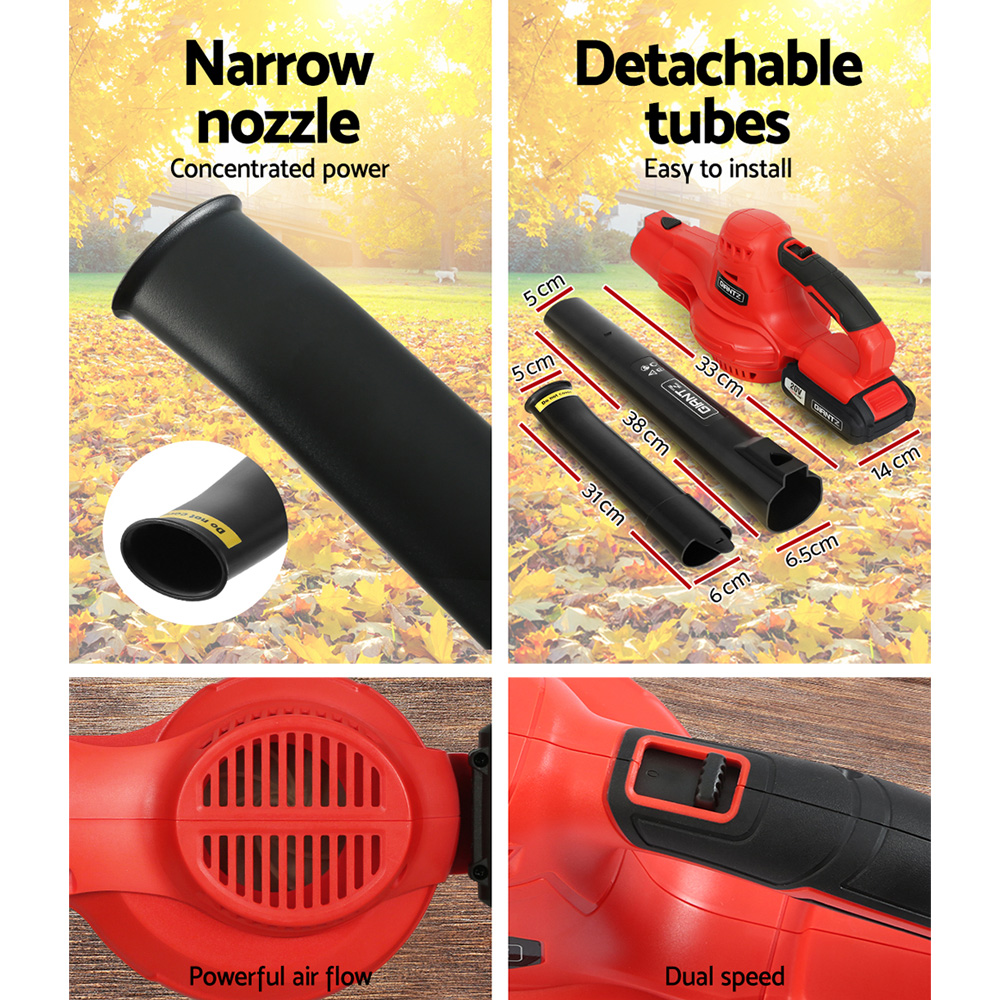 Giantz 20V Cordless Leaf Blower Garden Lithium Battery Electric Nozzles 2-Speed - Image 6