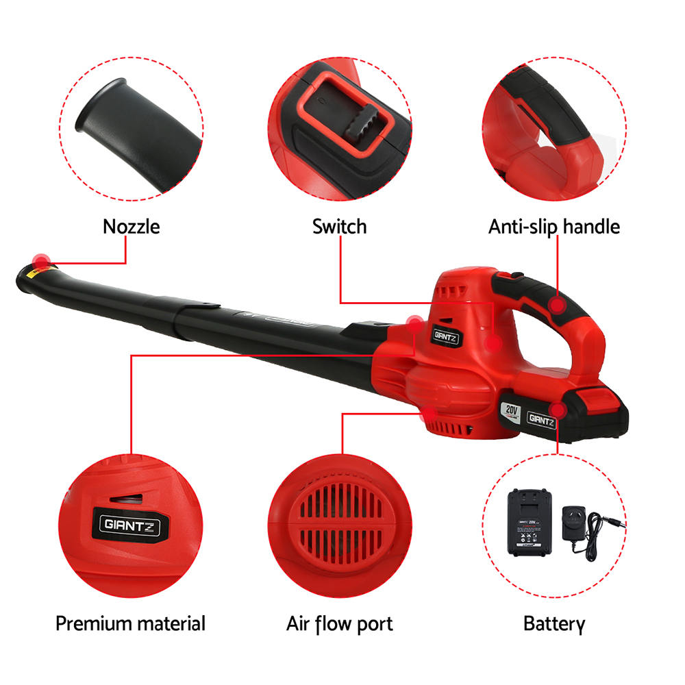 Giantz 20V Cordless Leaf Blower Garden Lithium Battery Electric Nozzles 2-Speed - Image 7