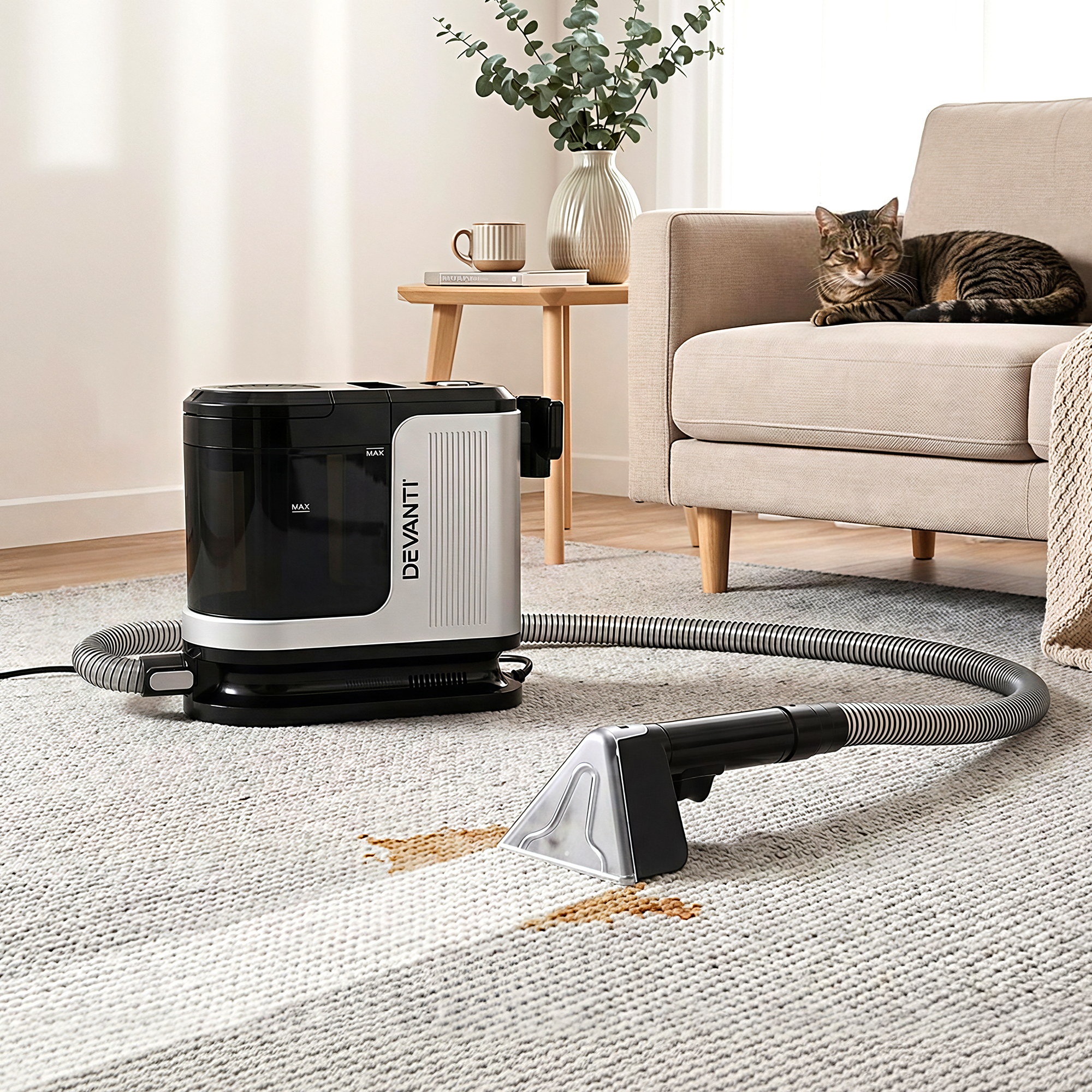 Devanti Carpet Washer Vacuum Cleaner 600W 13kpa Hose Self-Cleaning Function - Image 1