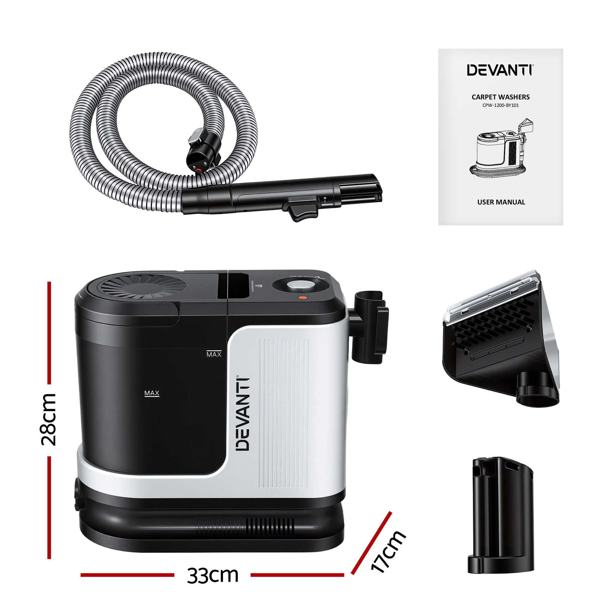Devanti Carpet Washer Vacuum Cleaner 600W 13kpa Hose Self-Cleaning Function - Image 2
