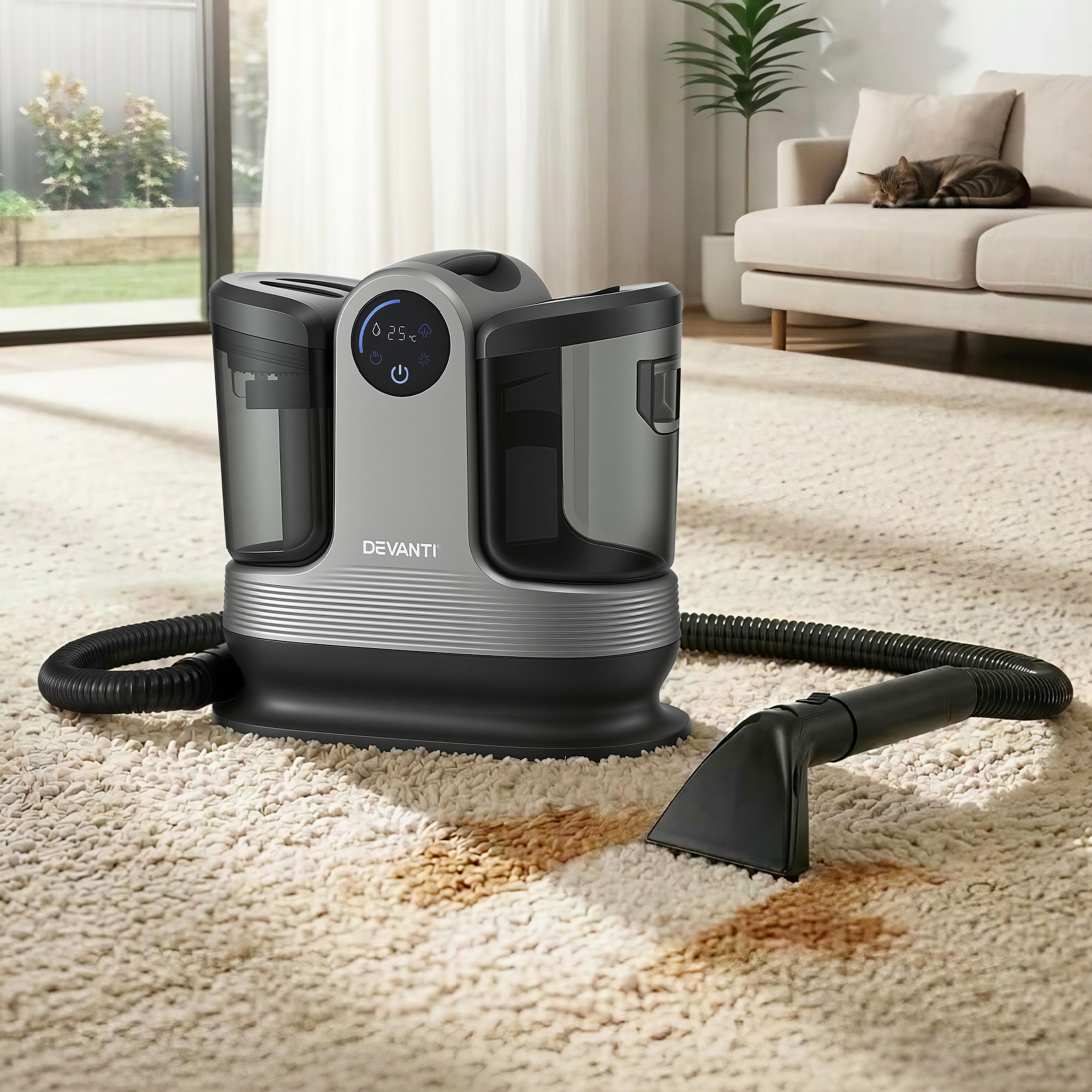 Devanti Carpet Washer Handheld Vacuum Cleaner 1700W 11kpa Rapid Heating Black - Image 1