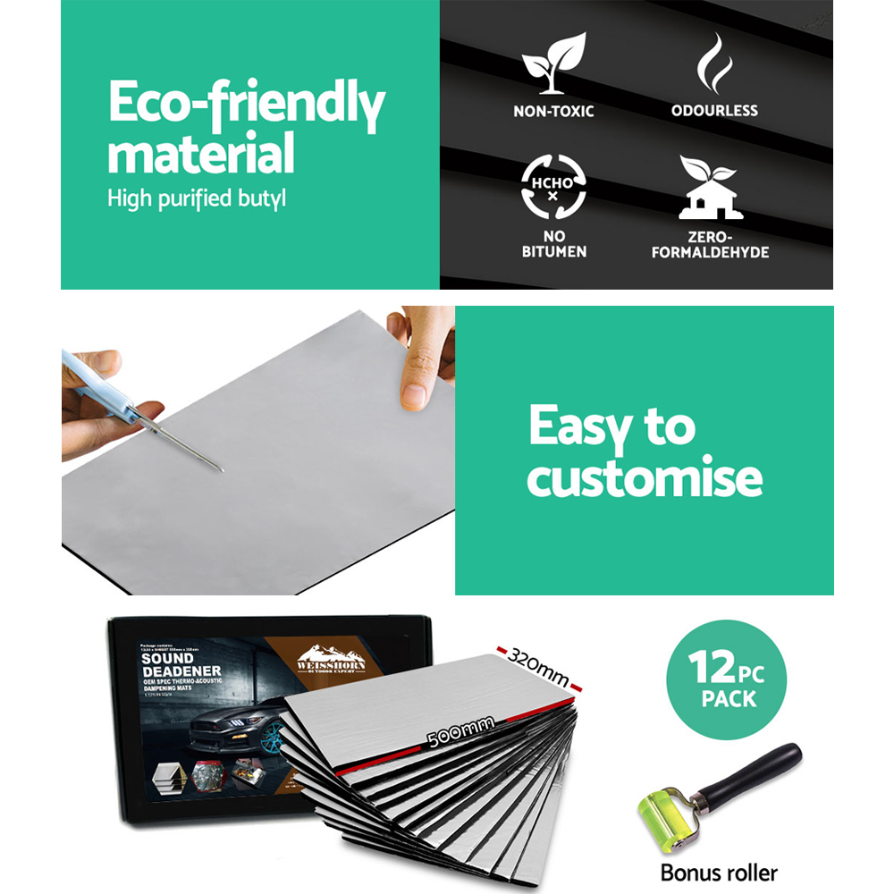 Weisshorn Butyl Car Sound Deadener Mat Heat Insulation Sound Deadening 32CM X 50CM X 12pcs - Image 4