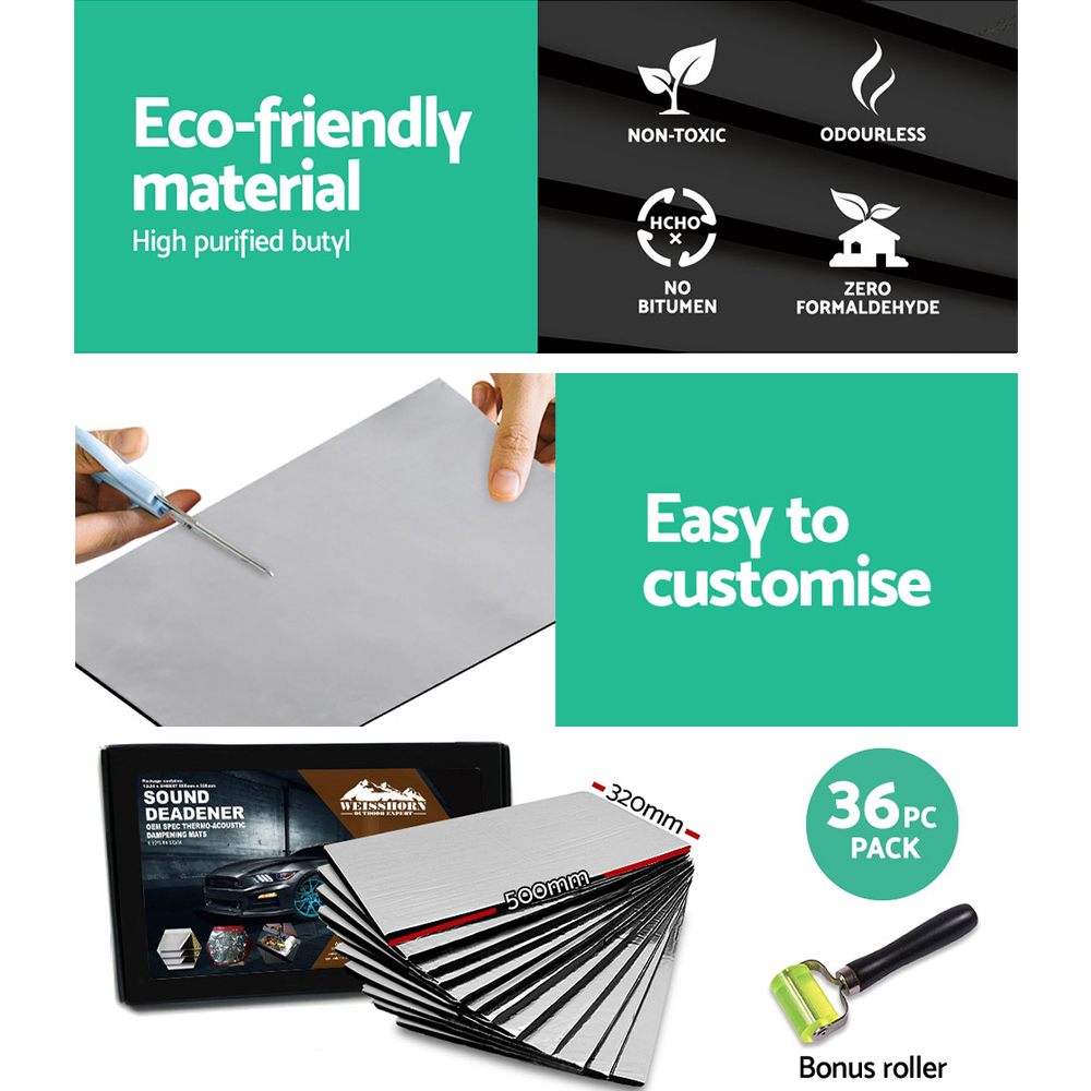 Weisshorn 36PCS 32CM X 50CM Car Sound Deadener Butyl Noise Insulation Heat Proof Self-adhesive - Image 4