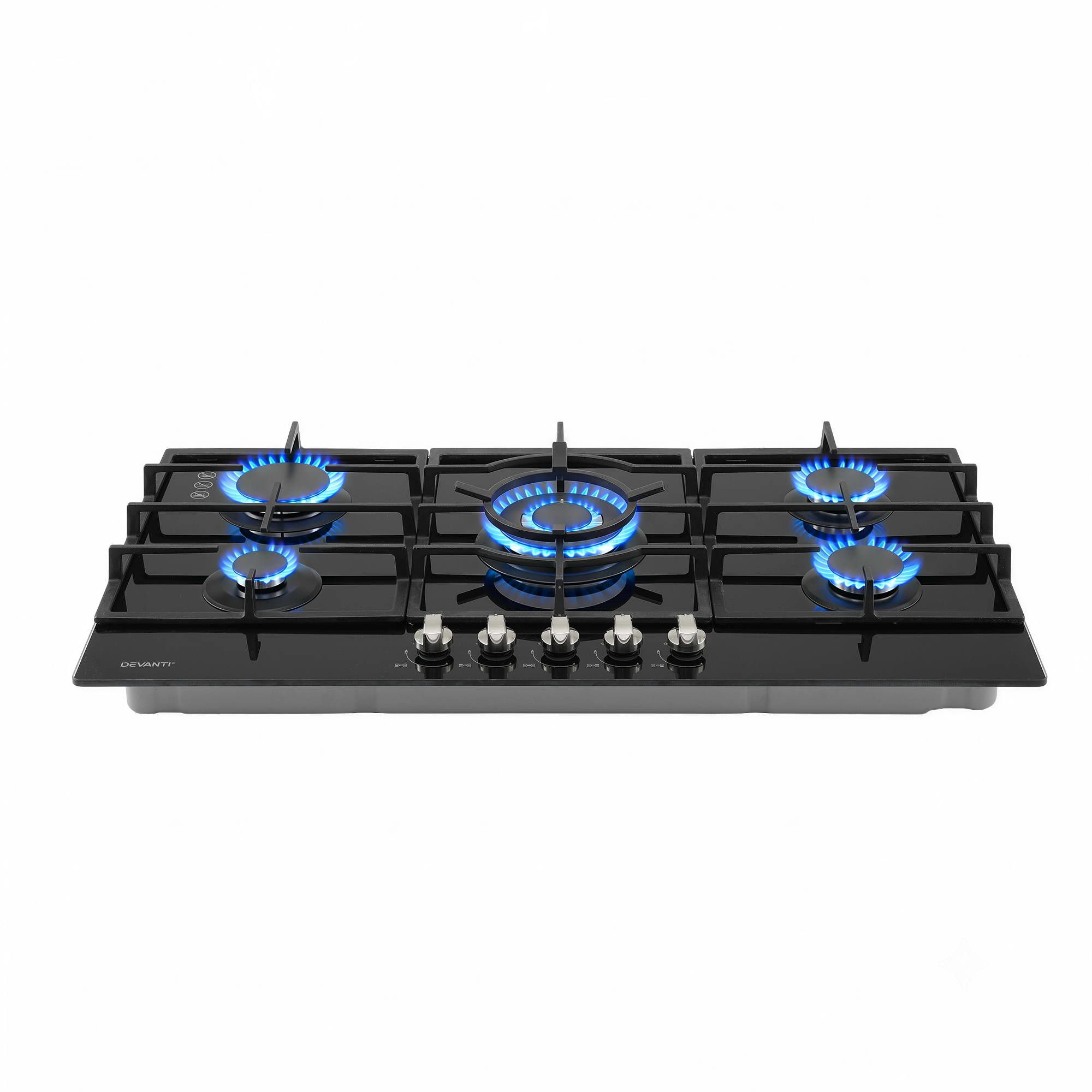 Devanti 90cm Gas Cooktop 5 Burner LPG NG Tempered Glass Hob Black - Image 3