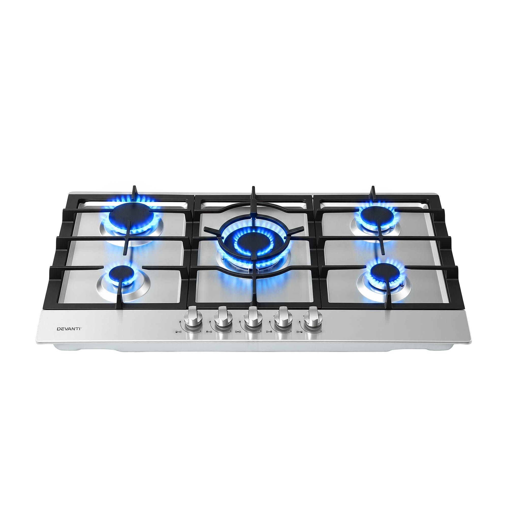 Devanti 90cm Gas Cooktop 5 Burner LPG NG Stainless Steel Hob Silver - Image 3
