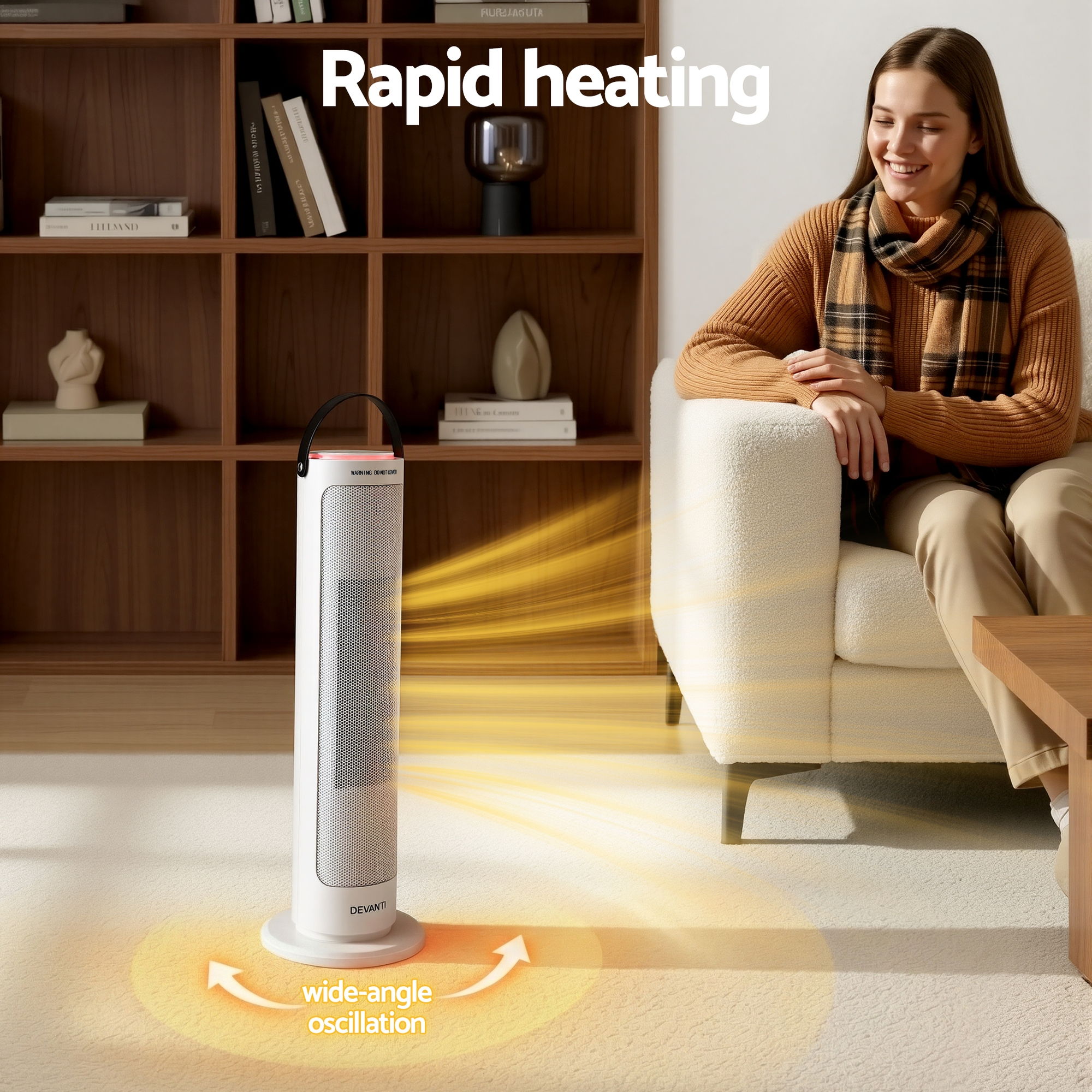 Devanti 2000W Ceramic Tower Heater Space Heaters Oscillating Indoor White - Image 4