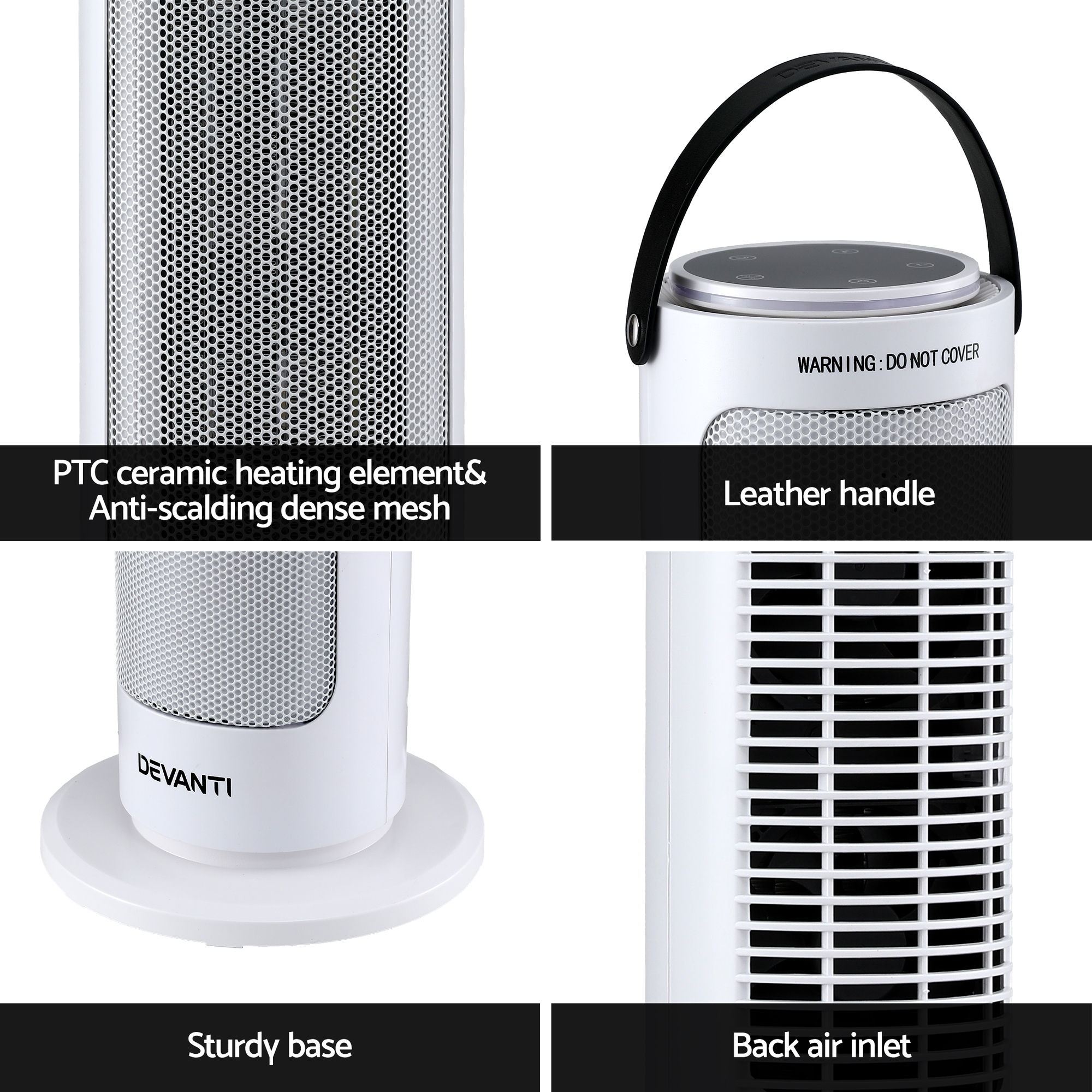 Devanti 2000W Ceramic Tower Heater Space Heaters Oscillating Indoor White - Image 6