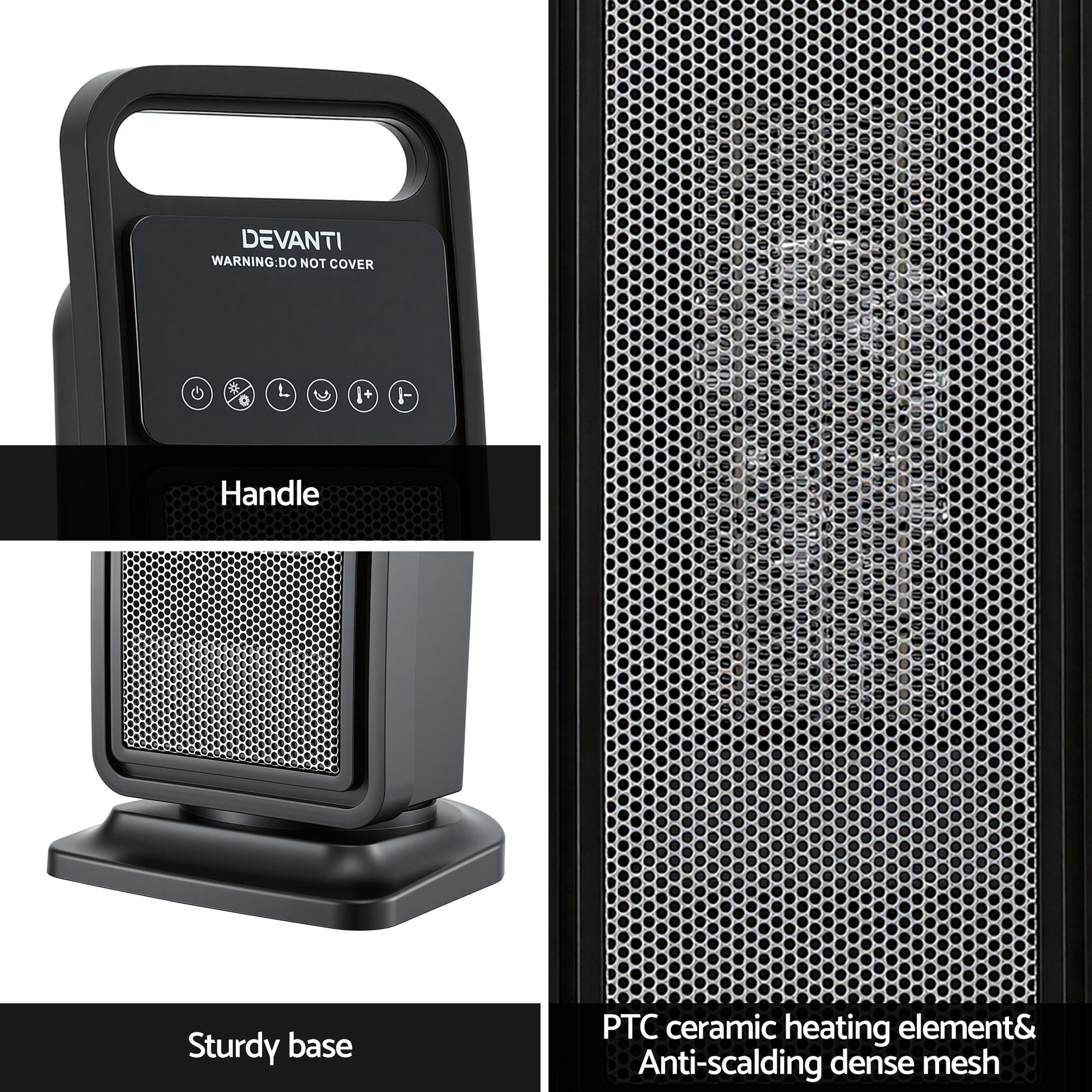Devanti 2000W Ceramic Tower Heater Space Heaters Indoor Oscillating Black - Image 6