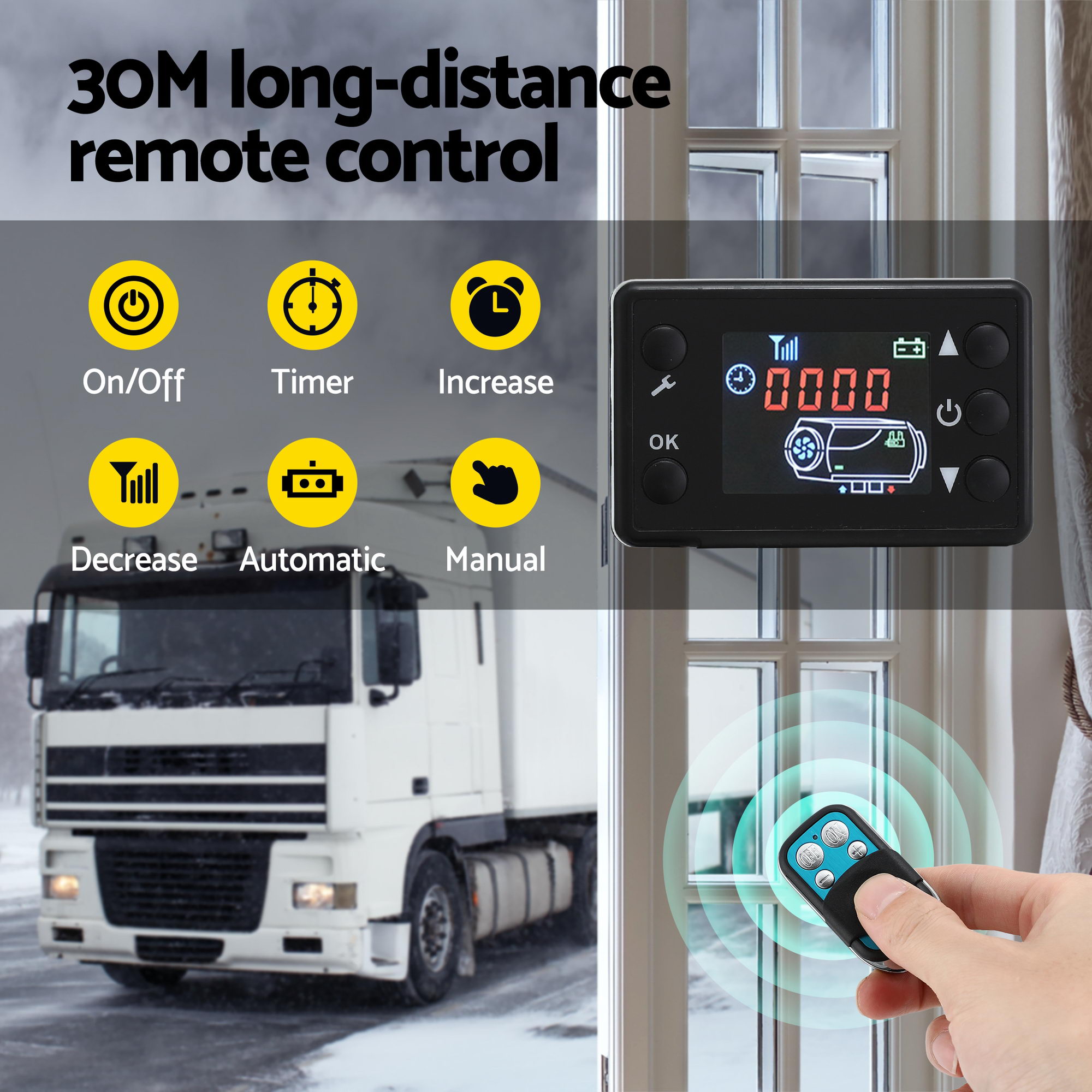 Giantz Diesel Air Heater 12-24V 2KW LCD Display Remote Control for Car Bus RV Indoor Black - Image 8