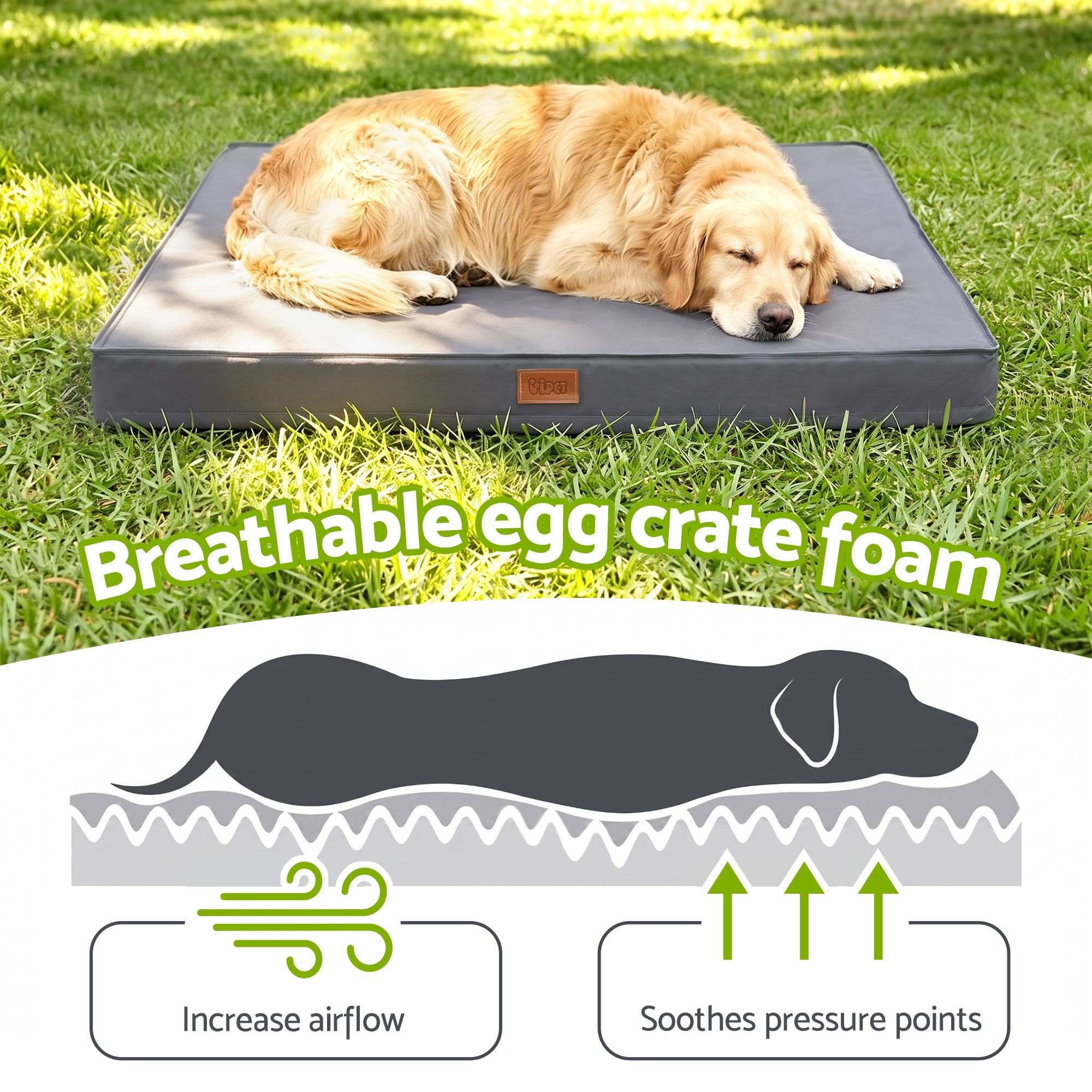 i.Pet Dog Bed Large Water-resistant Egg Crate Foam Orthopedic Pet Mat Grey - Image 2