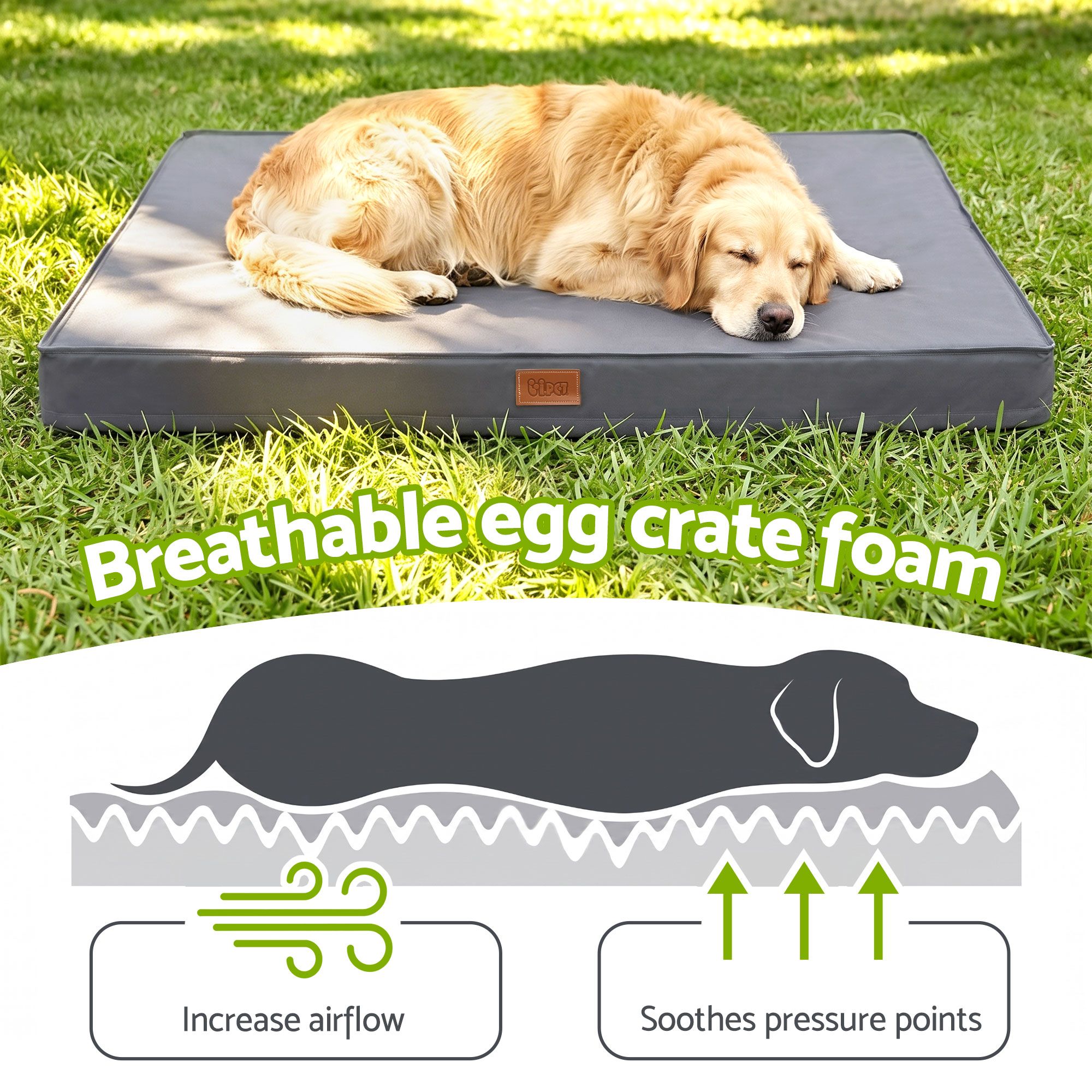 i.Pet Dog Bed XL Water-resistant Egg Crate Foam Orthopedic Pet Mat Grey - Image 2