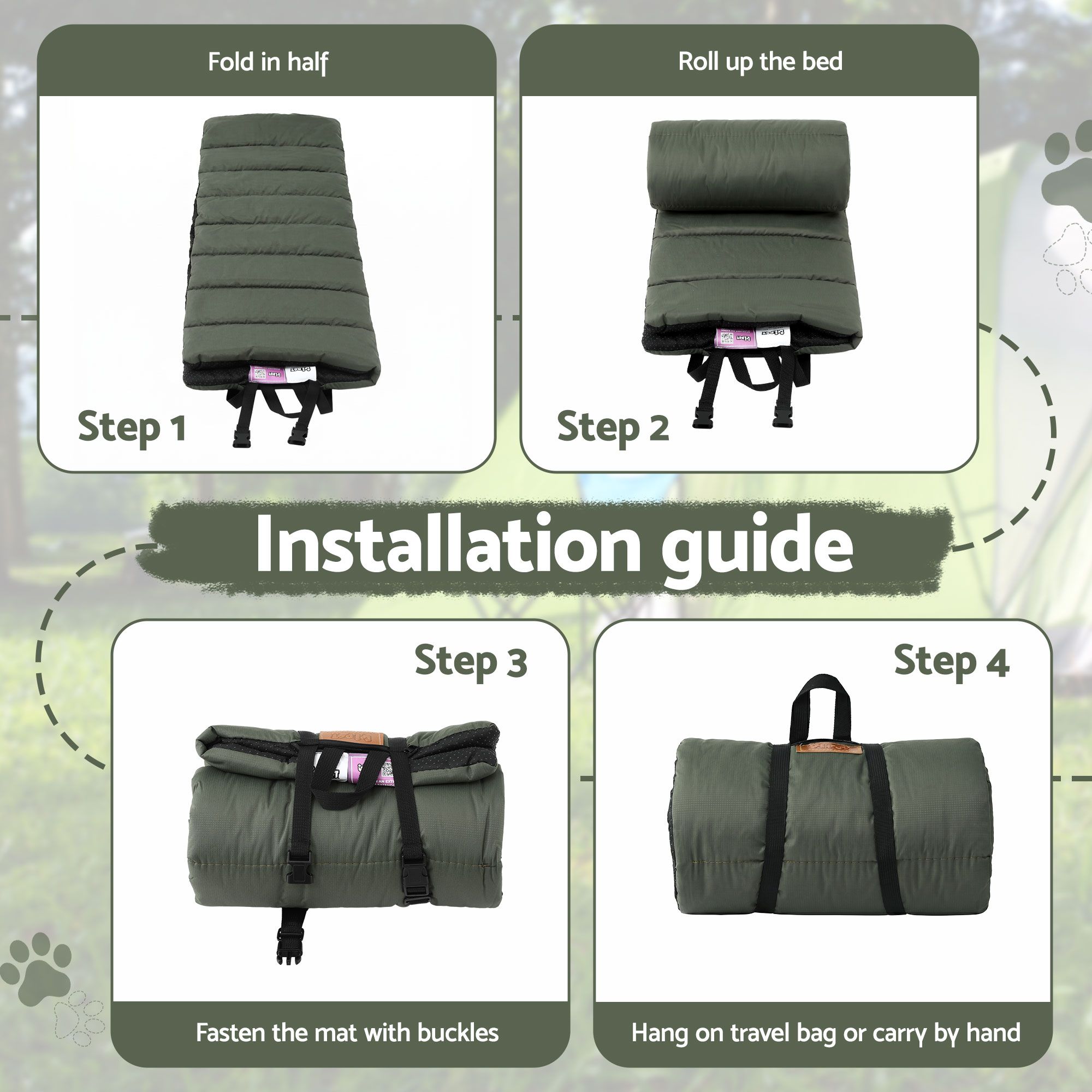 i.Pet Outdoor Dog Bed Large Water-resistant Washable Foldable Travel Dog Mat Green - Image 5