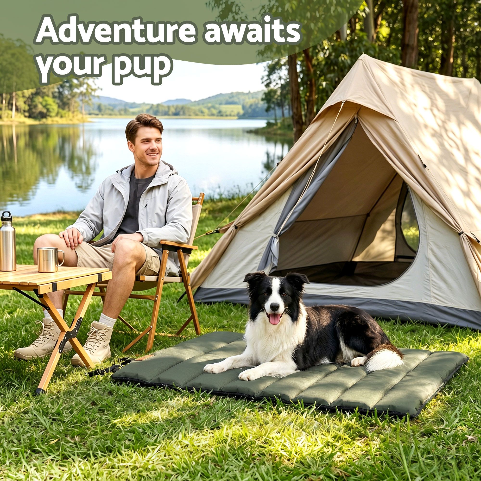 i.Pet Outdoor Dog Bed Large Water-resistant Washable Foldable Travel Dog Mat Green - Image 6