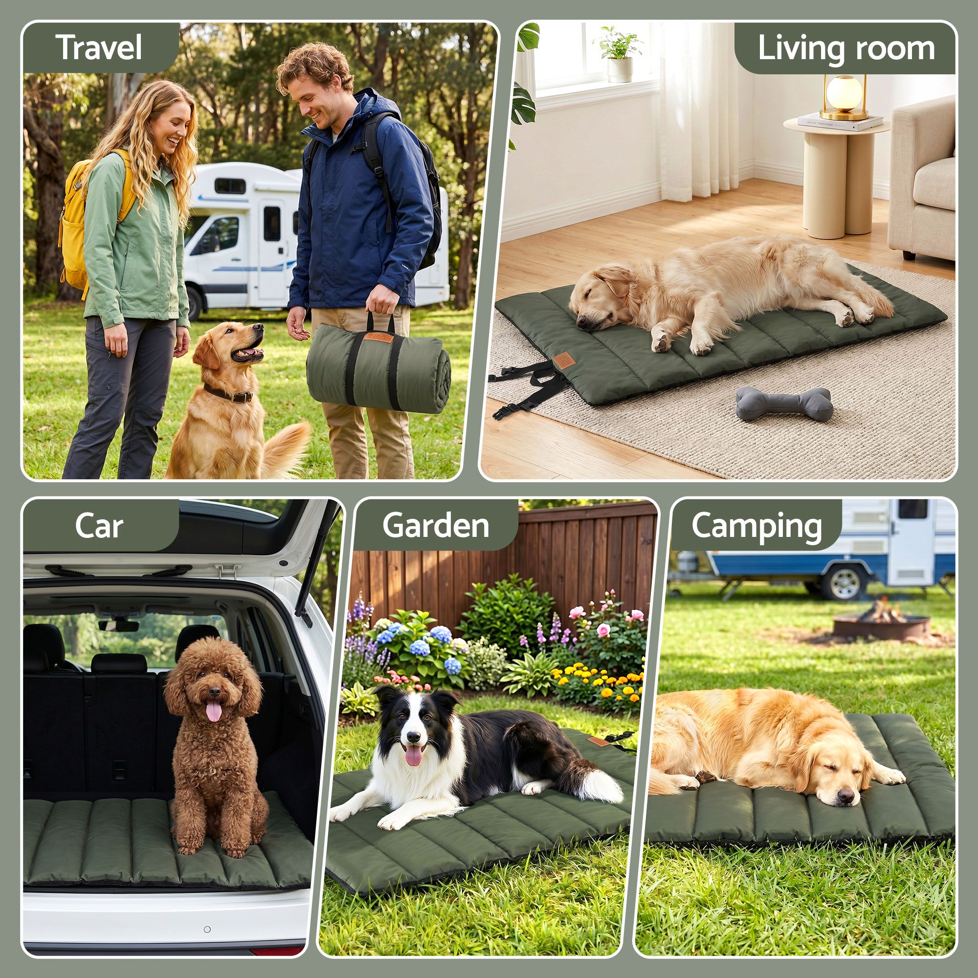 i.Pet Outdoor Dog Bed Large Water-resistant Washable Foldable Travel Dog Mat Green - Image 7