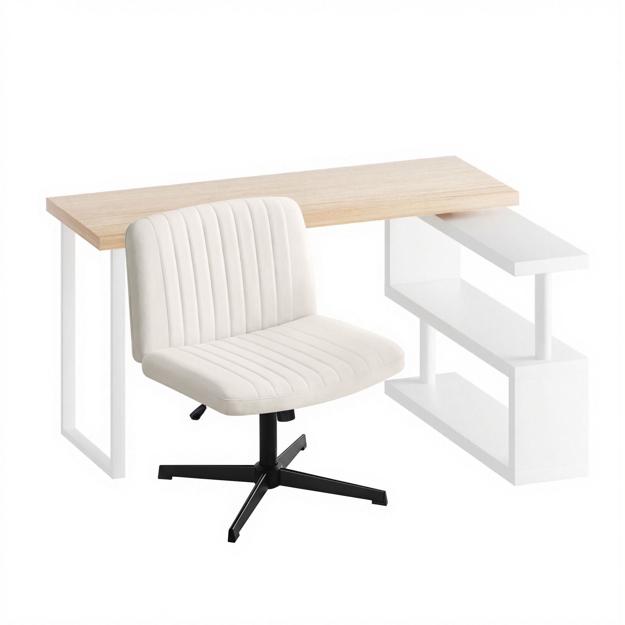 Artiss Office Desk & Chair Set 140cm Computer Desk with Rotatable Bookshelf & Criss Cross Office Chair Armless Swivel Chair, Home Office Study Workstation Furniture - Image 1