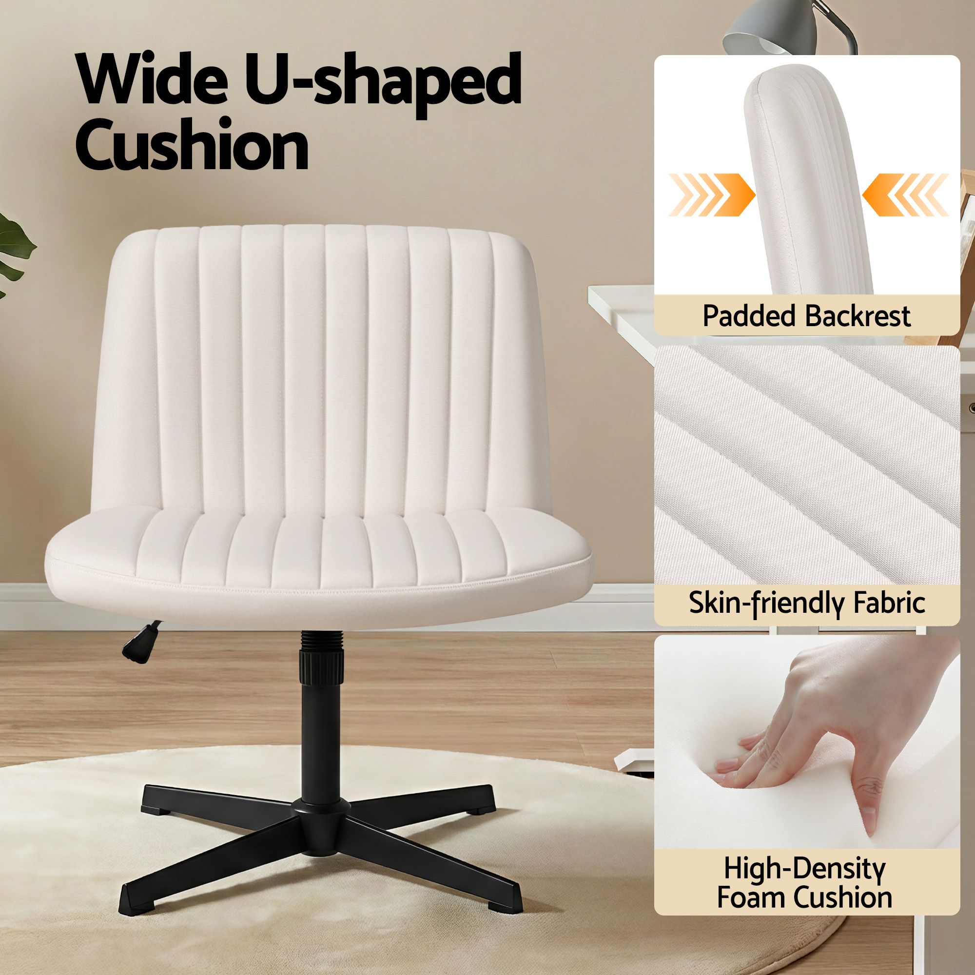Artiss Office Desk & Chair Set 140cm Computer Desk with Rotatable Bookshelf & Criss Cross Office Chair Armless Swivel Chair, Home Office Study Workstation Furniture - Image 5