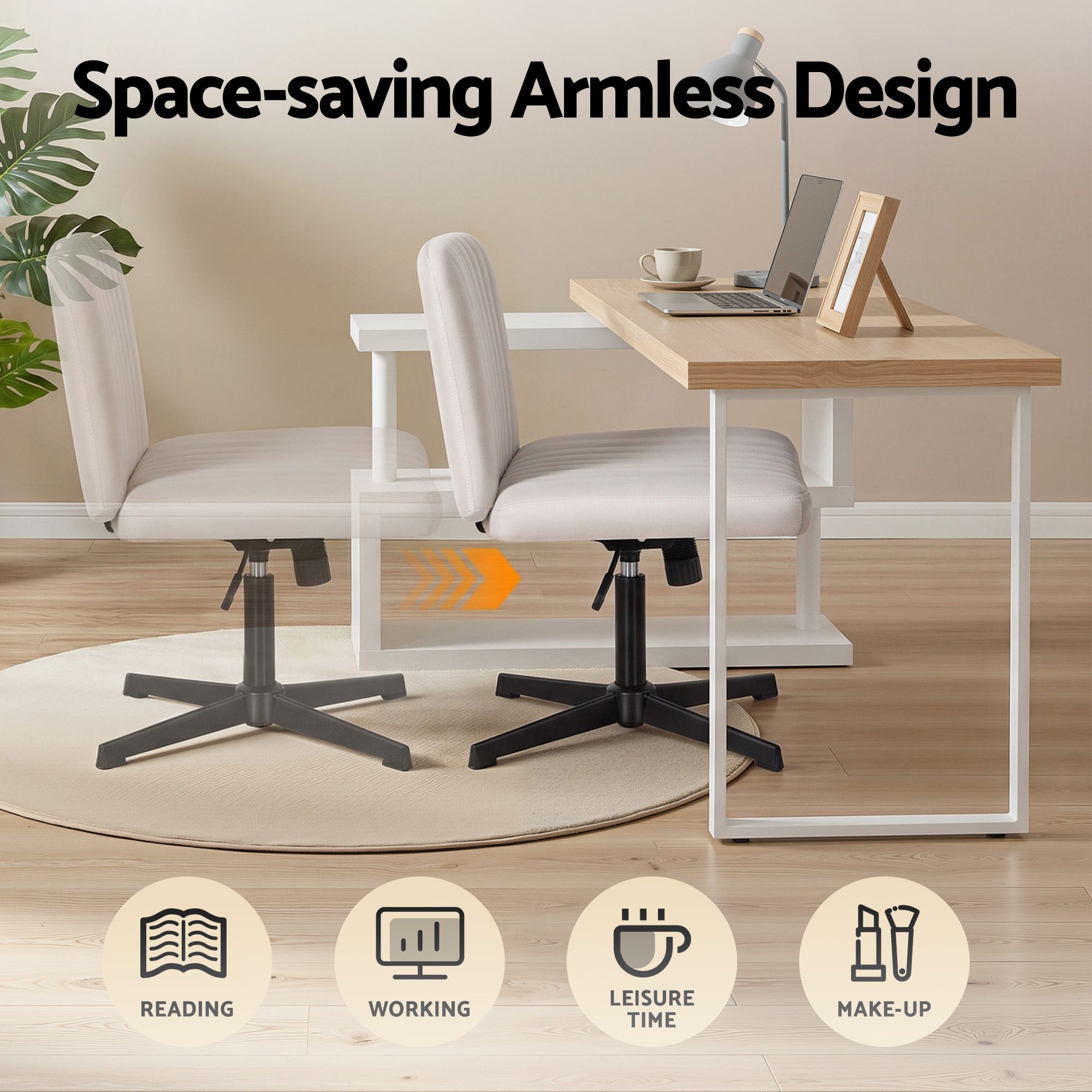 Artiss Office Desk & Chair Set 140cm Computer Desk with Rotatable Bookshelf & Criss Cross Office Chair Armless Swivel Chair, Home Office Study Workstation Furniture - Image 7