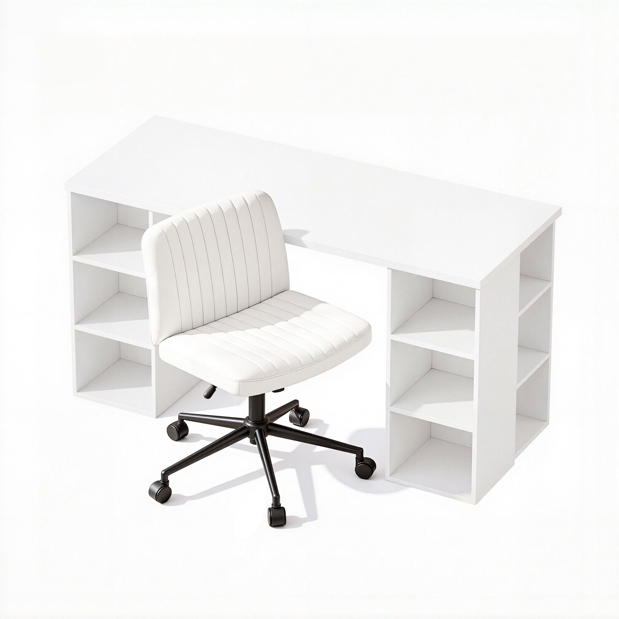 Artiss Office Desk & Chair Set 150cm Computer Desk with 6 Storage Shelves & Ergonomic Cross Legged Chair Armless Cross PU Leather Office Chair with Wheels - Image 1