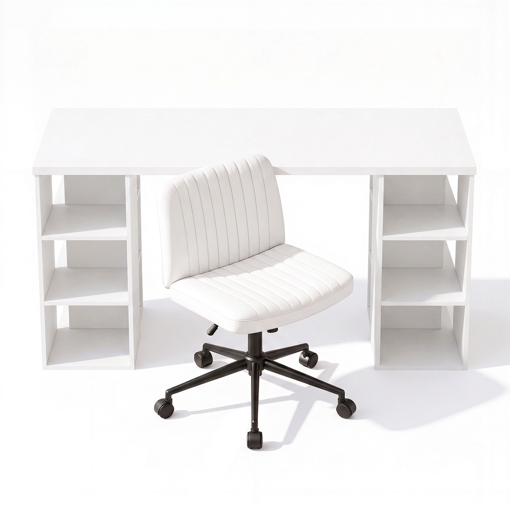 Artiss Office Desk & Chair Set 150cm Computer Desk with 6 Storage Shelves & Ergonomic Cross Legged Chair Armless Cross PU Leather Office Chair with Wheels - Image 3
