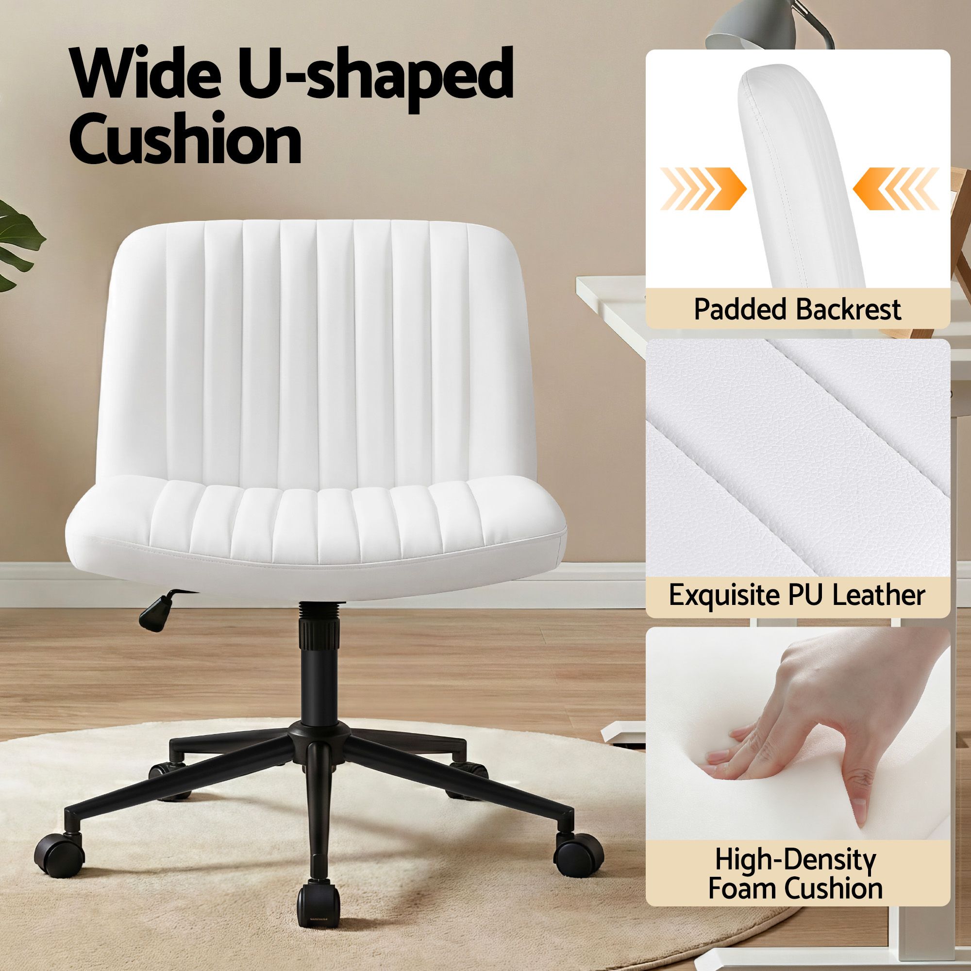Artiss Office Desk & Chair Set 150cm Computer Desk with 6 Storage Shelves & Ergonomic Cross Legged Chair Armless Cross PU Leather Office Chair with Wheels - Image 4