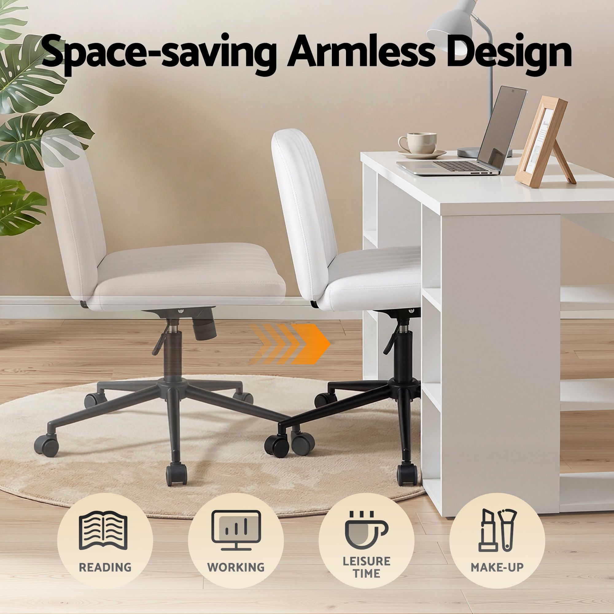 Artiss Office Desk & Chair Set 150cm Computer Desk with 6 Storage Shelves & Ergonomic Cross Legged Chair Armless Cross PU Leather Office Chair with Wheels - Image 7