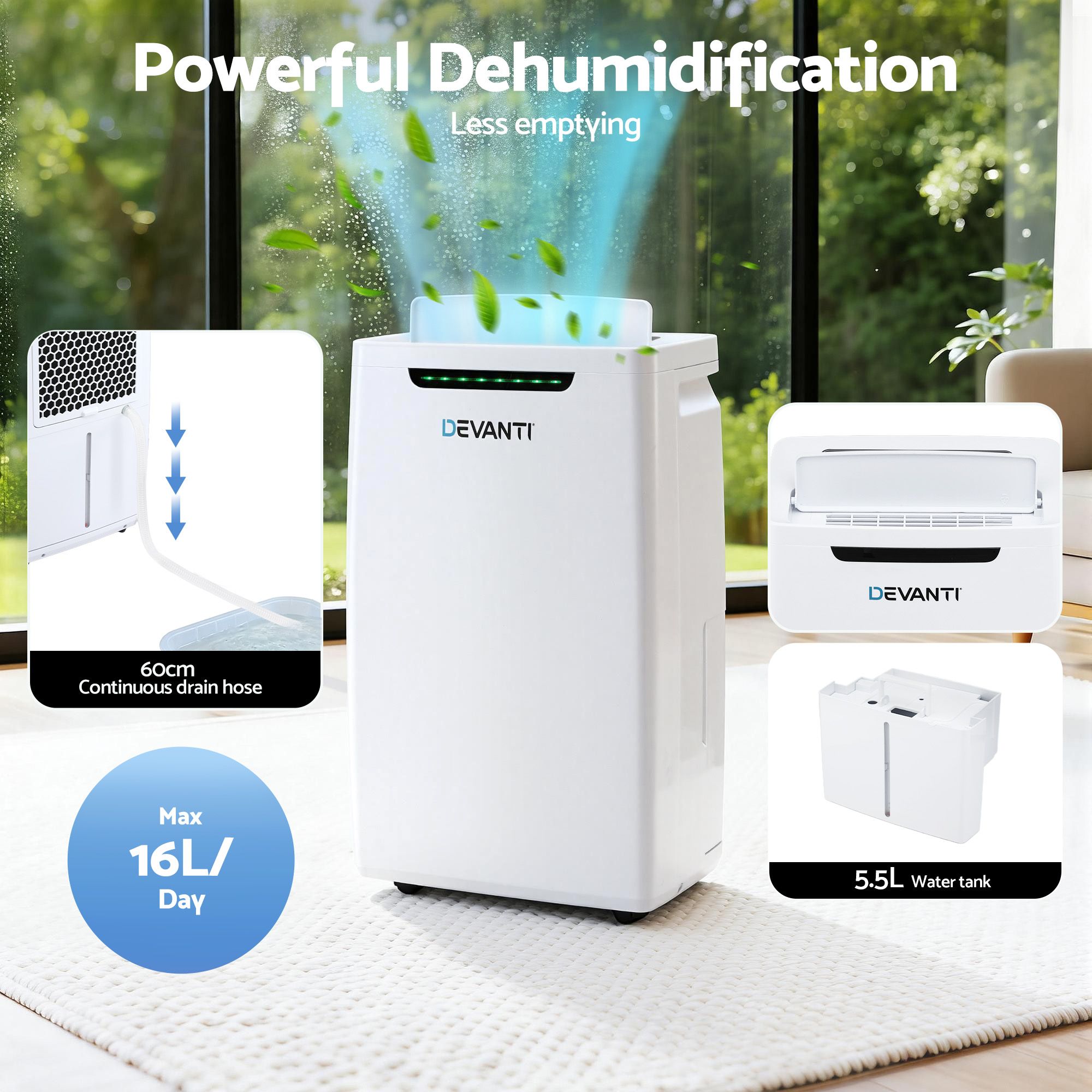 Devanti 16L Dehumidifier Portable Air Dryer Moisture Absorber 5.5L Water Tank Home - Image 4