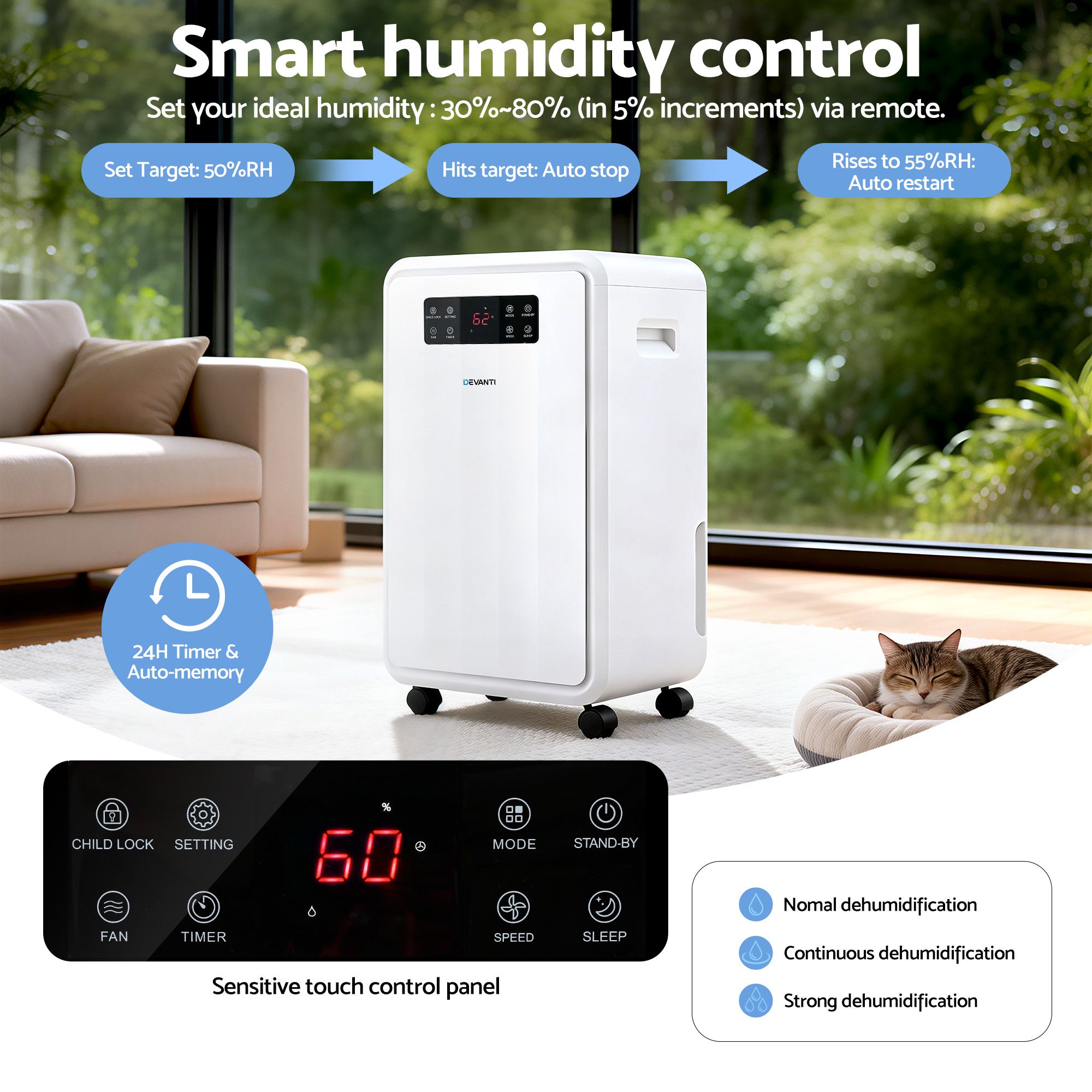 Devanti 70L Dehumidifier Commercial Moisture Absorber Air Dryer 8.5L Water Tank - Image 5