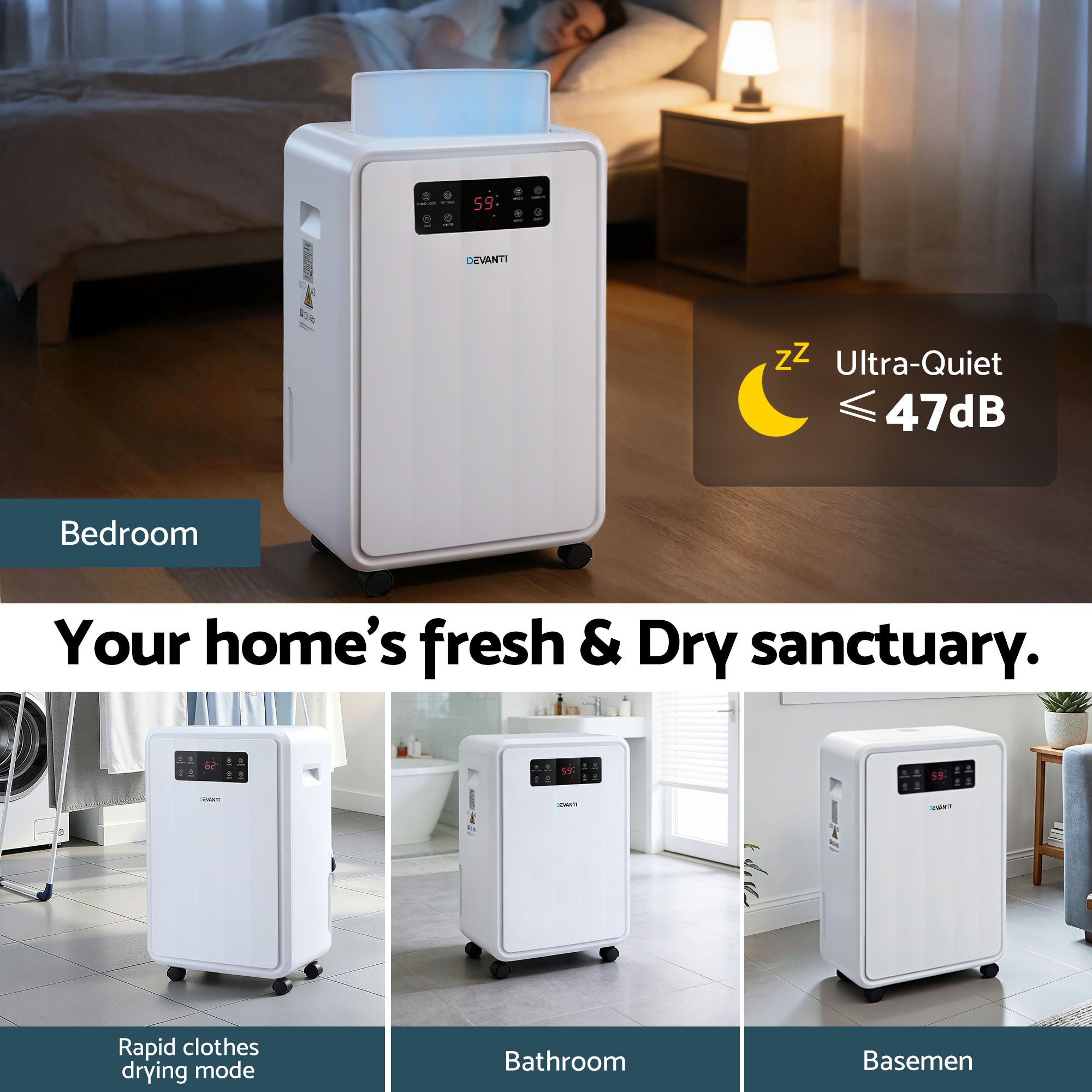Devanti 70L Dehumidifier Commercial Moisture Absorber Air Dryer 8.5L Water Tank - Image 8