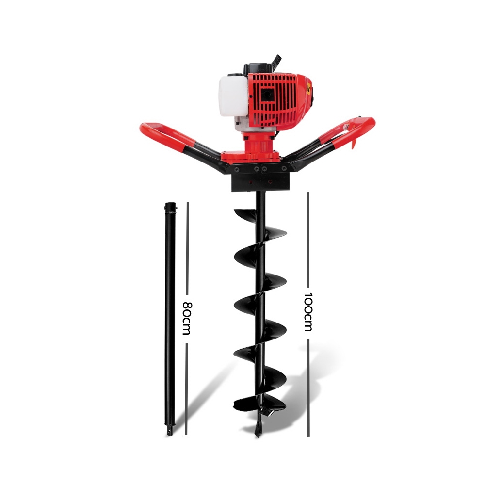 Giantz 66CC Post Hole Digger 200mm Petrol Drill Extension Auger Bits - Image 2