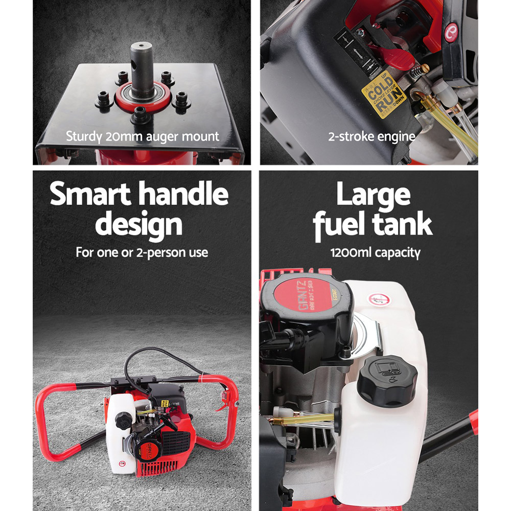 Giantz 66CC Post Hole Digger Motor Only Petrol Engine Red - Image 6
