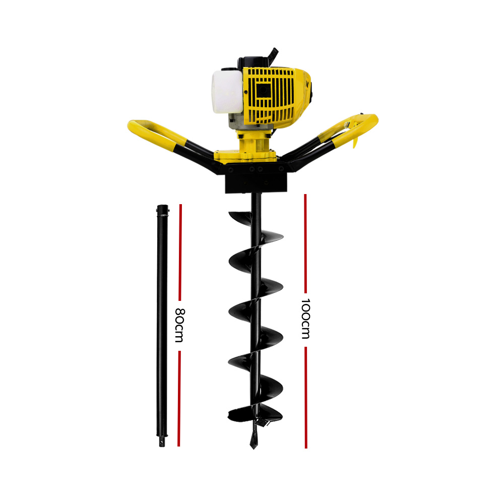 Giantz 80CC Post Hole Digger 200mm Petrol Drill Auger Extension Bits - Image 2