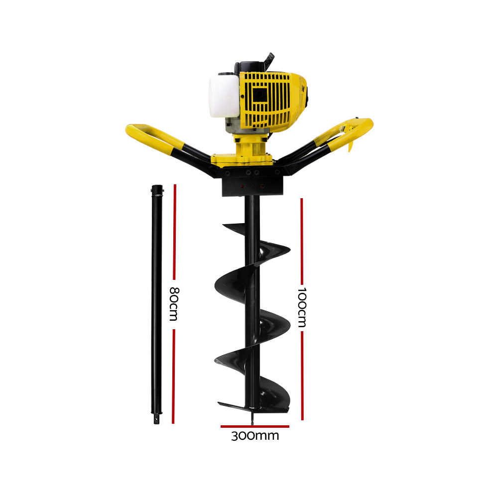 Giantz 80CC Post Hole Digger 300mm Petrol Drill Auger Extension Bits - Image 2