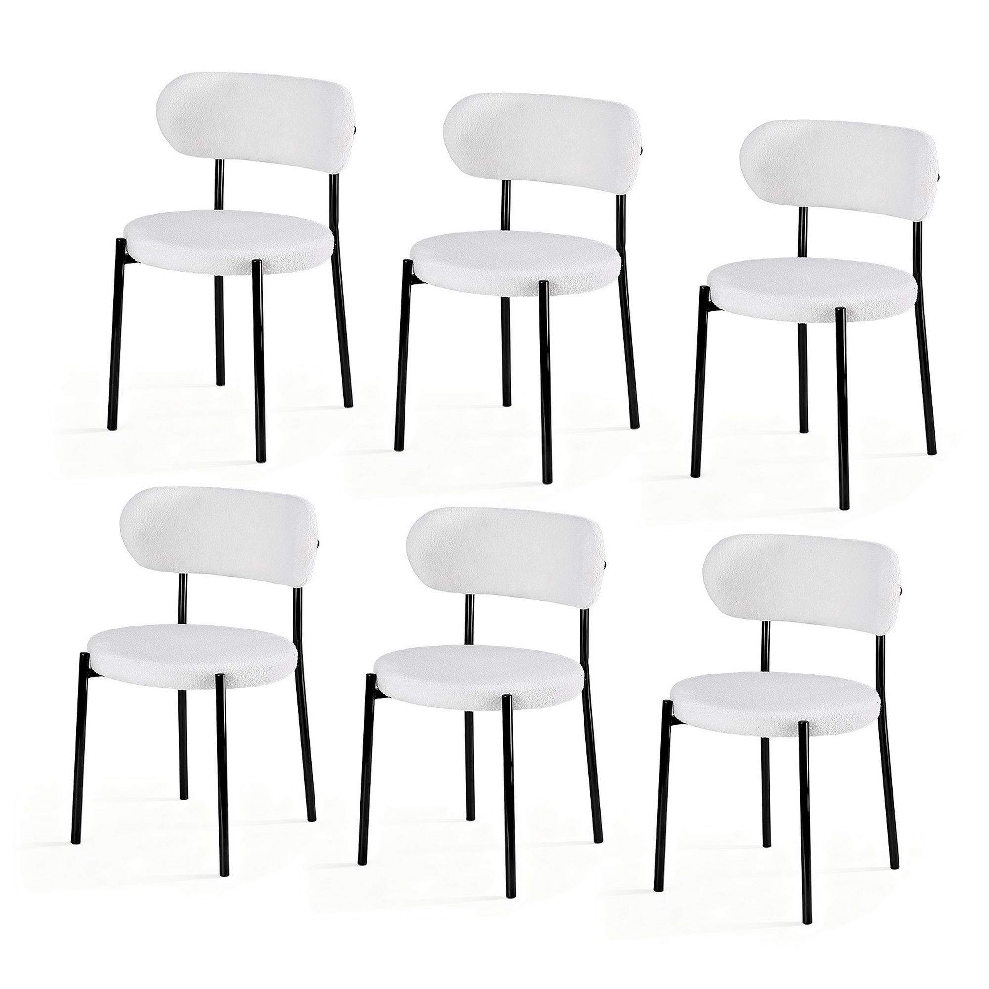 Artiss Dining Chairs Set of 6 Sherpa Boucle White - Image 1