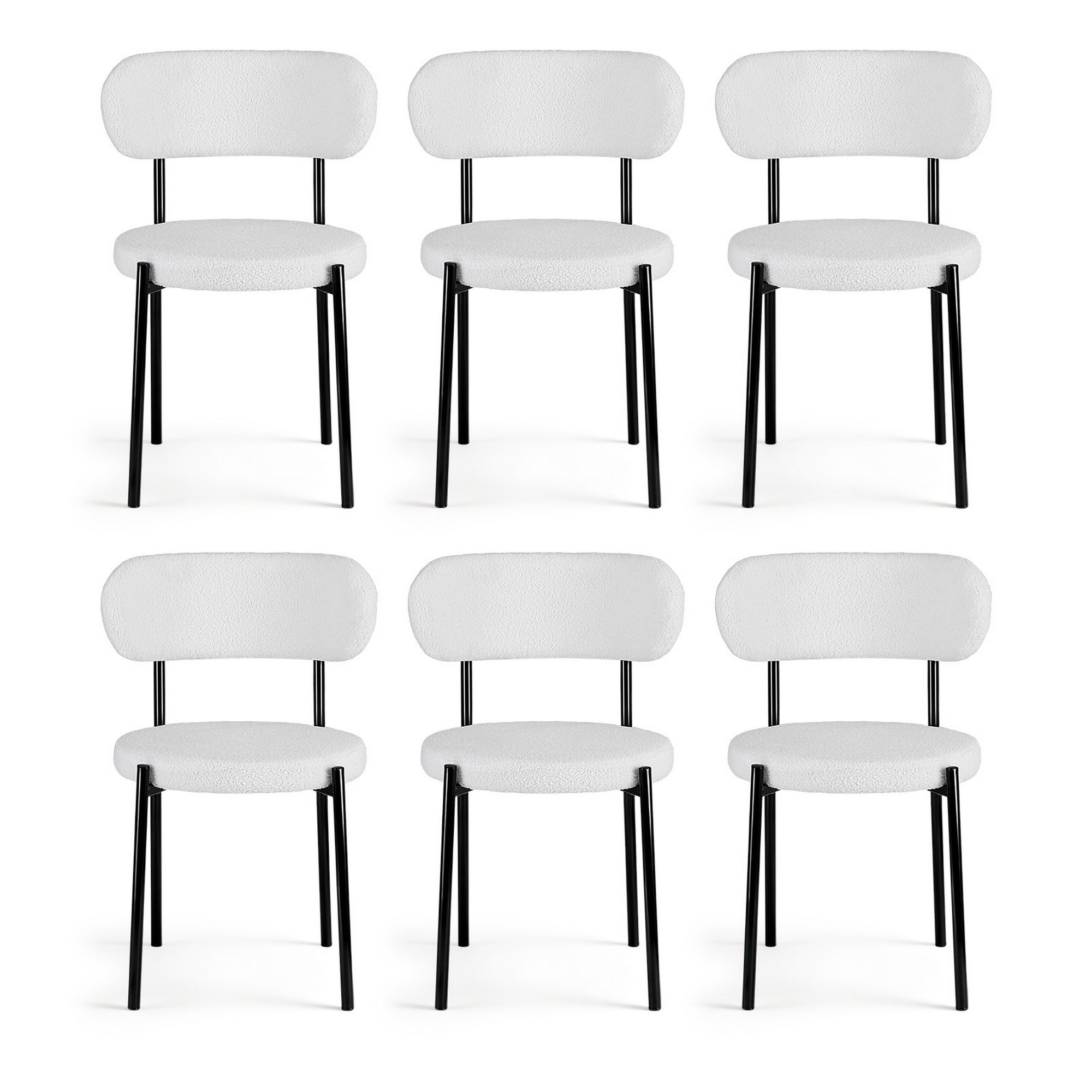 Artiss Dining Chairs Set of 6 Sherpa Boucle White - Image 3