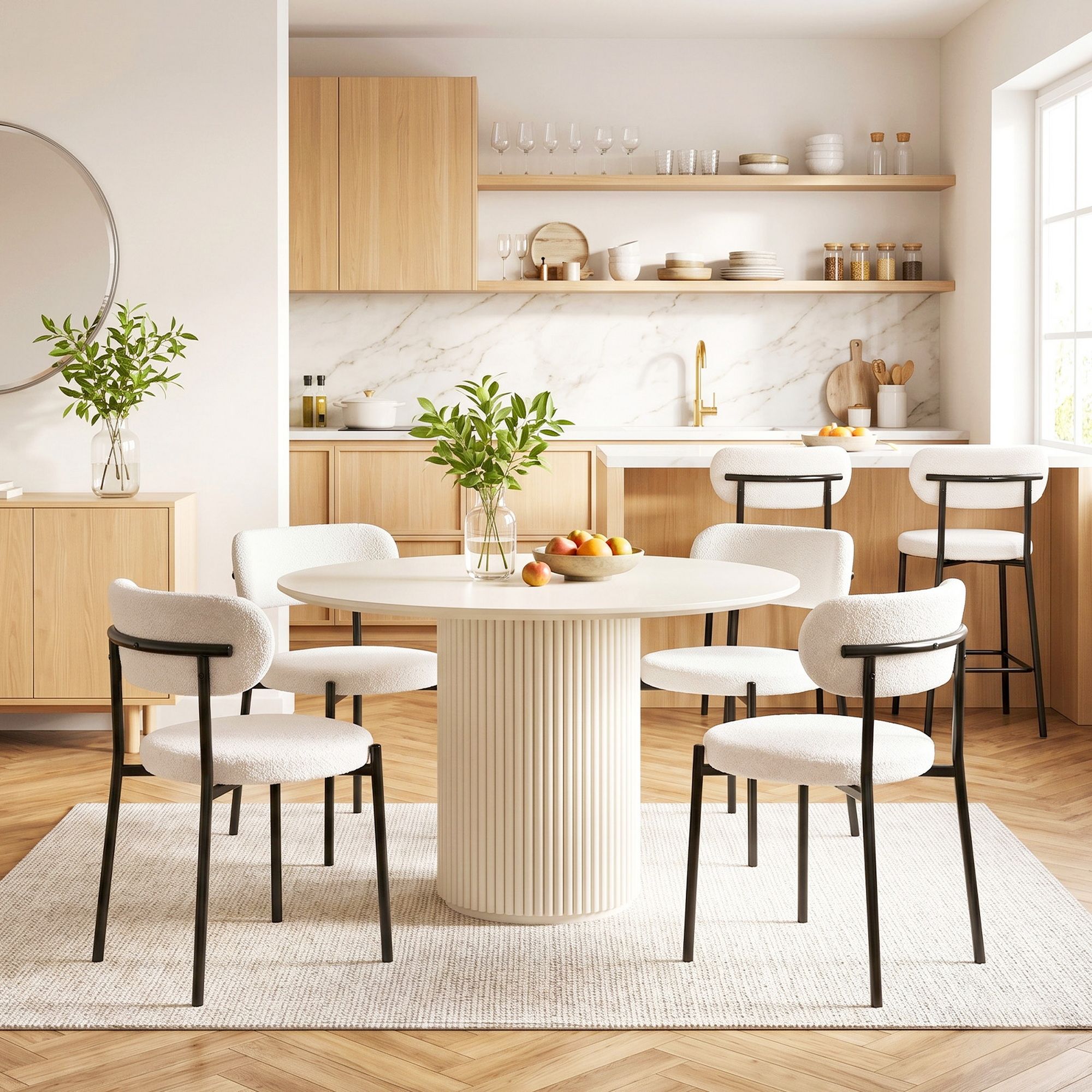 Artiss Dining Chairs Set of 6 Sherpa Boucle White - Image 4