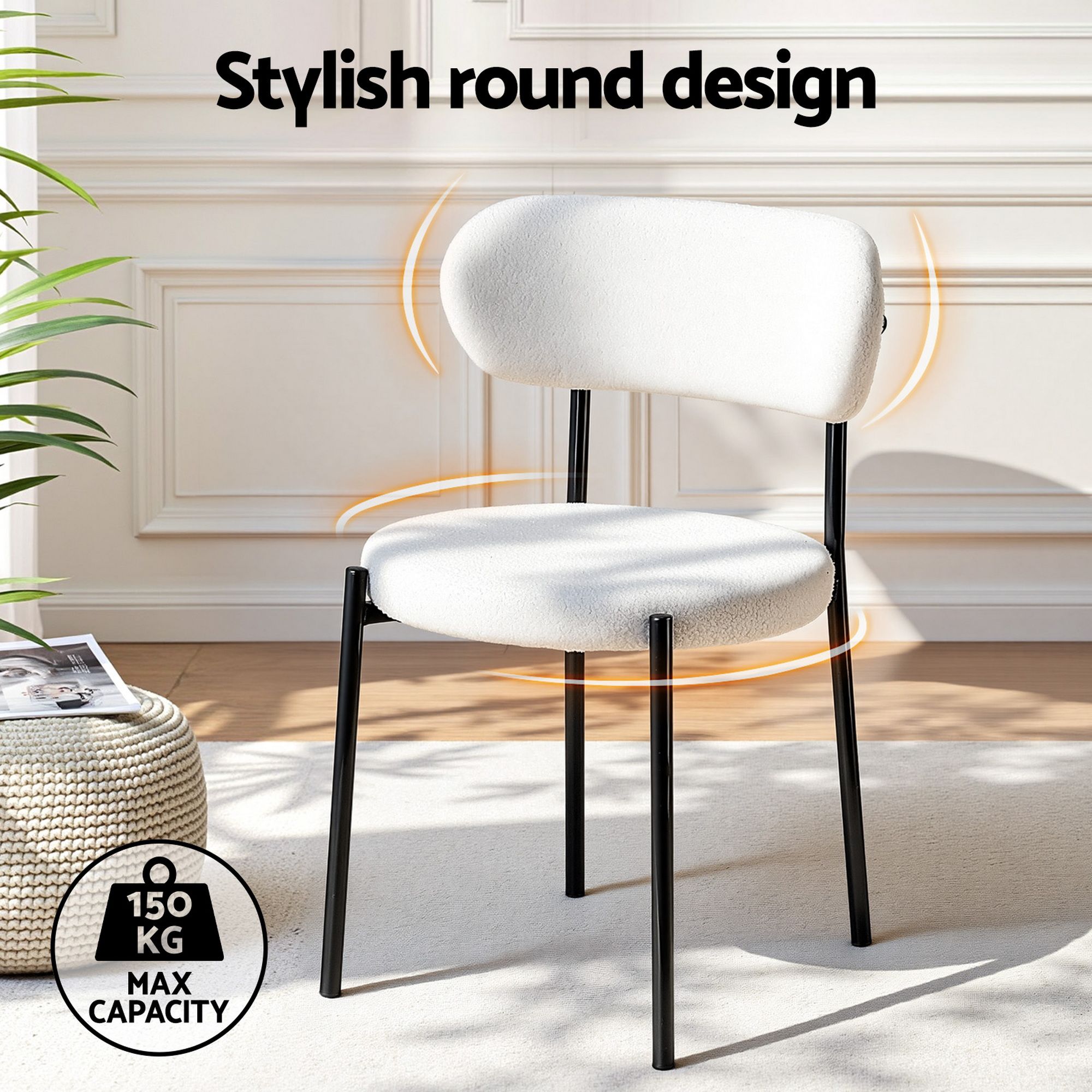 Artiss Dining Chairs Set of 6 Sherpa Boucle White - Image 5