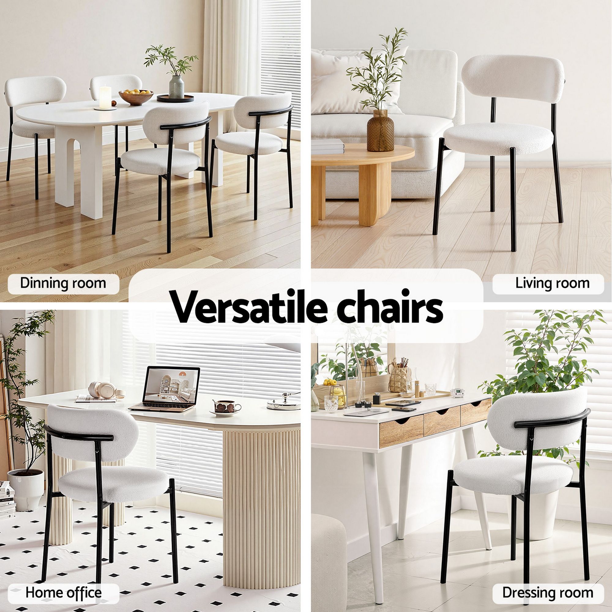 Artiss Dining Chairs Set of 6 Sherpa Boucle White - Image 6