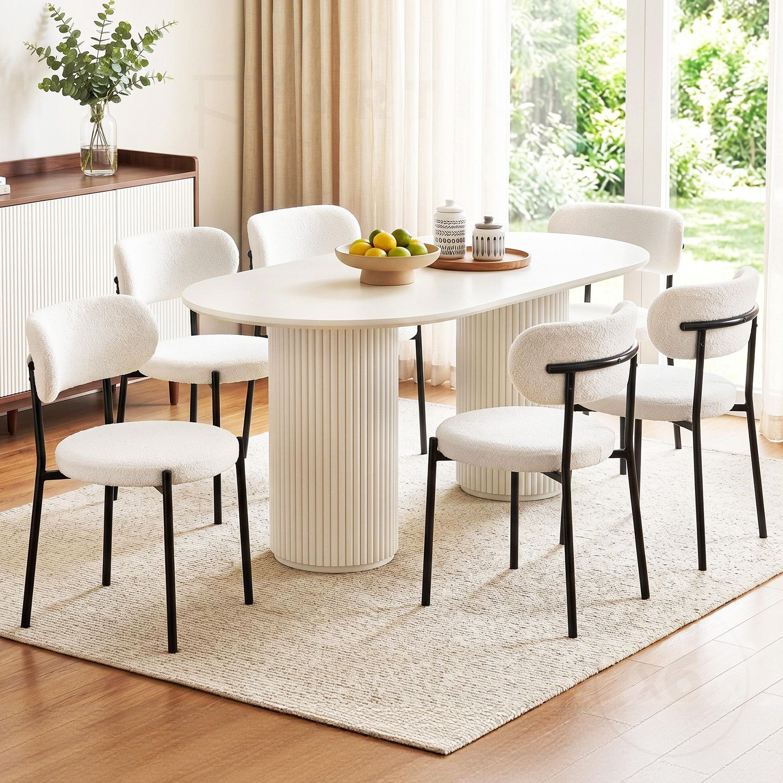 Artiss Dining Chairs Set of 6 Sherpa Boucle White - Image 8