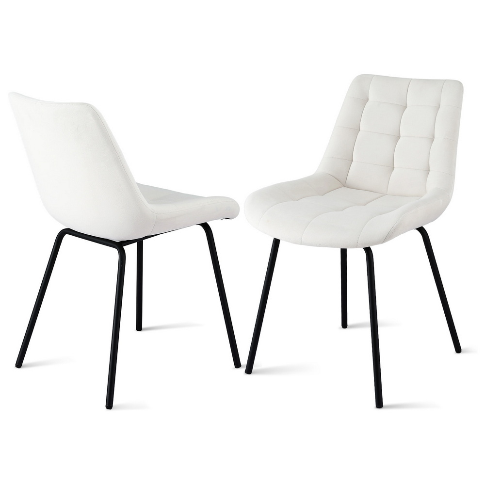Artiss 2x Dining Chairs Velvet Tufted Kitchen Lounge Cafe Accent Chair Beige - Image 1