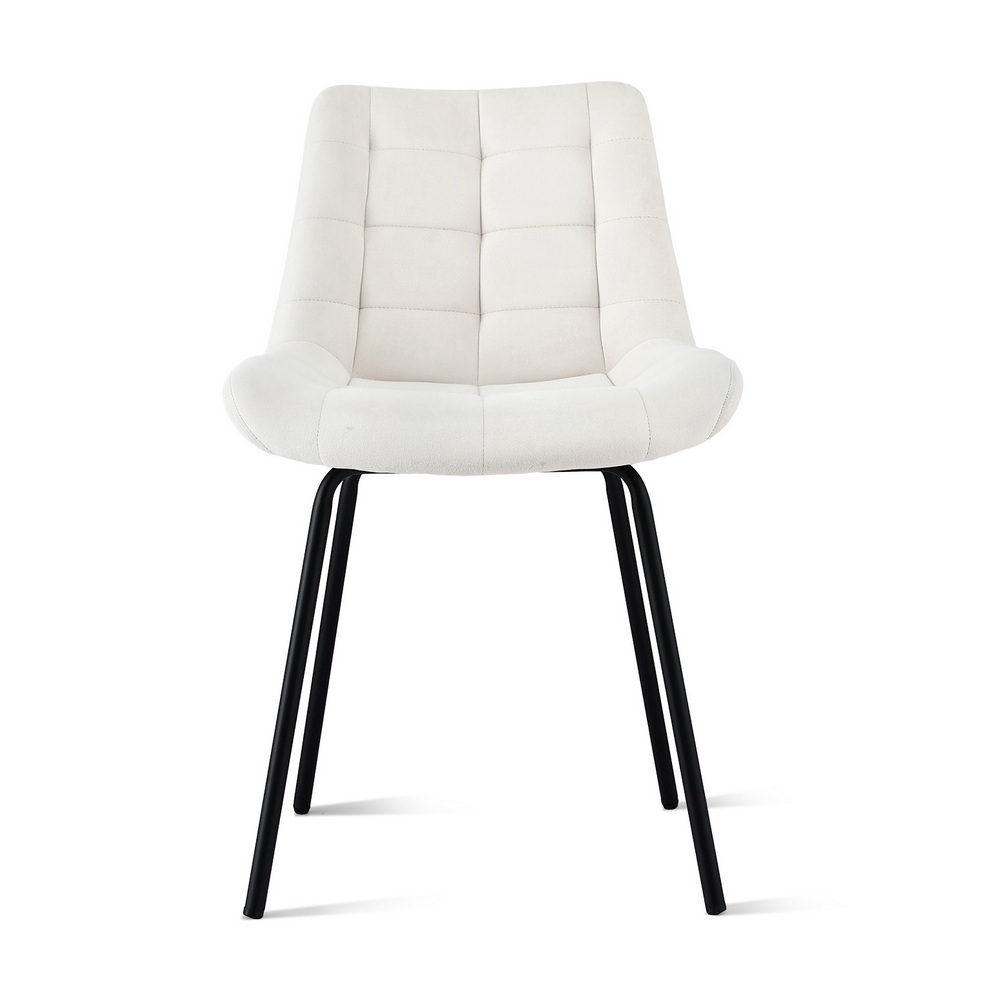 Artiss 2x Dining Chairs Velvet Tufted Kitchen Lounge Cafe Accent Chair Beige - Image 3