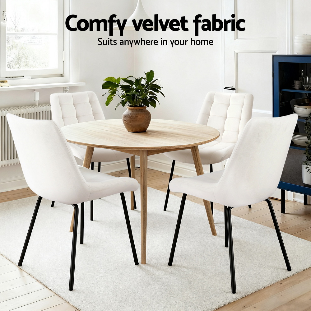 Artiss 2x Dining Chairs Velvet Tufted Kitchen Lounge Cafe Accent Chair Beige - Image 5