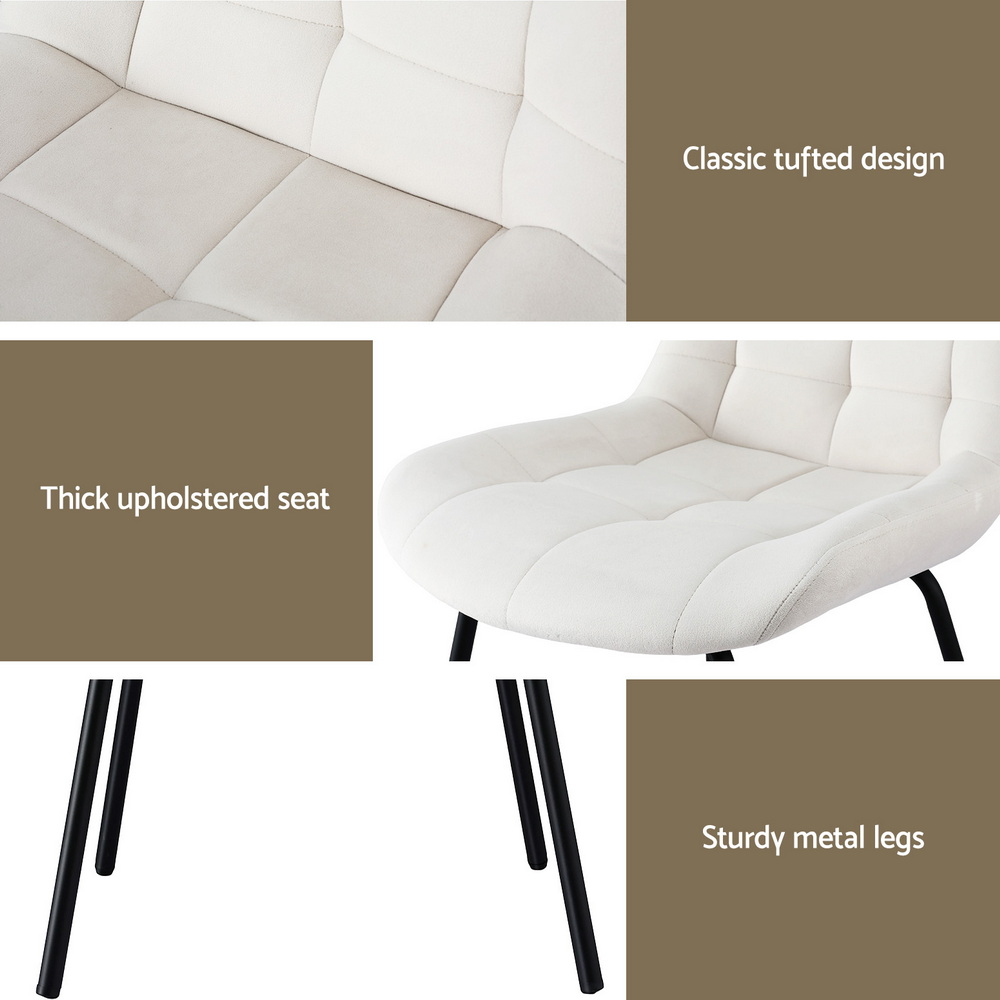 Artiss 2x Dining Chairs Velvet Tufted Kitchen Lounge Cafe Accent Chair Beige - Image 6