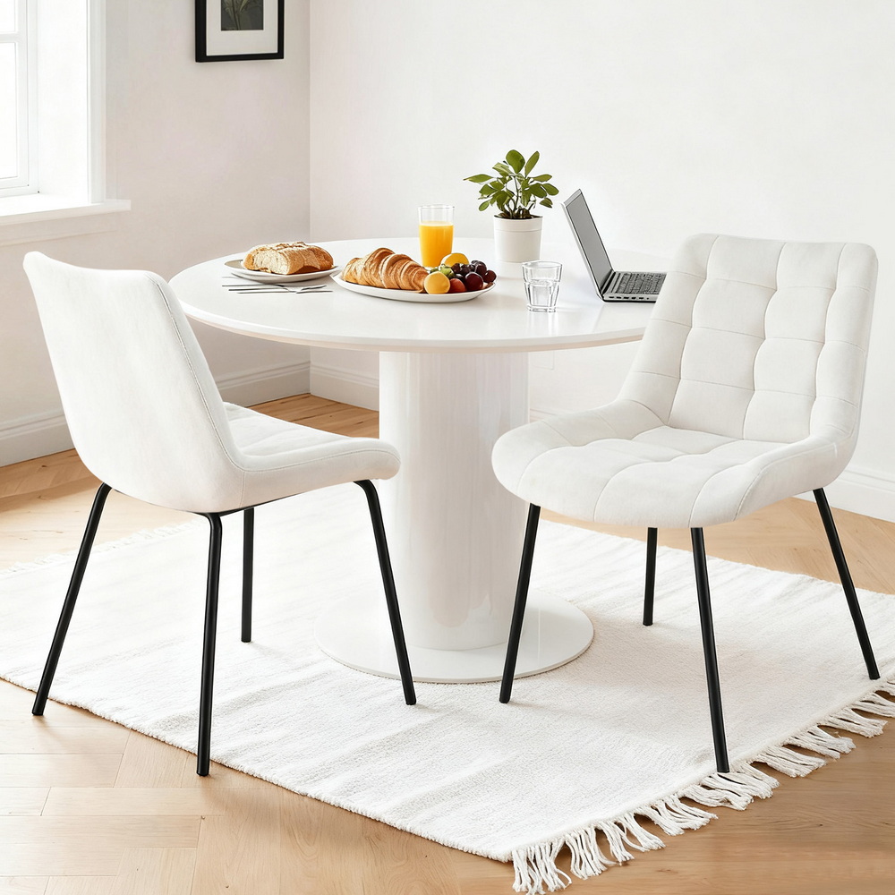Artiss 2x Dining Chairs Velvet Tufted Kitchen Lounge Cafe Accent Chair Beige - Image 7
